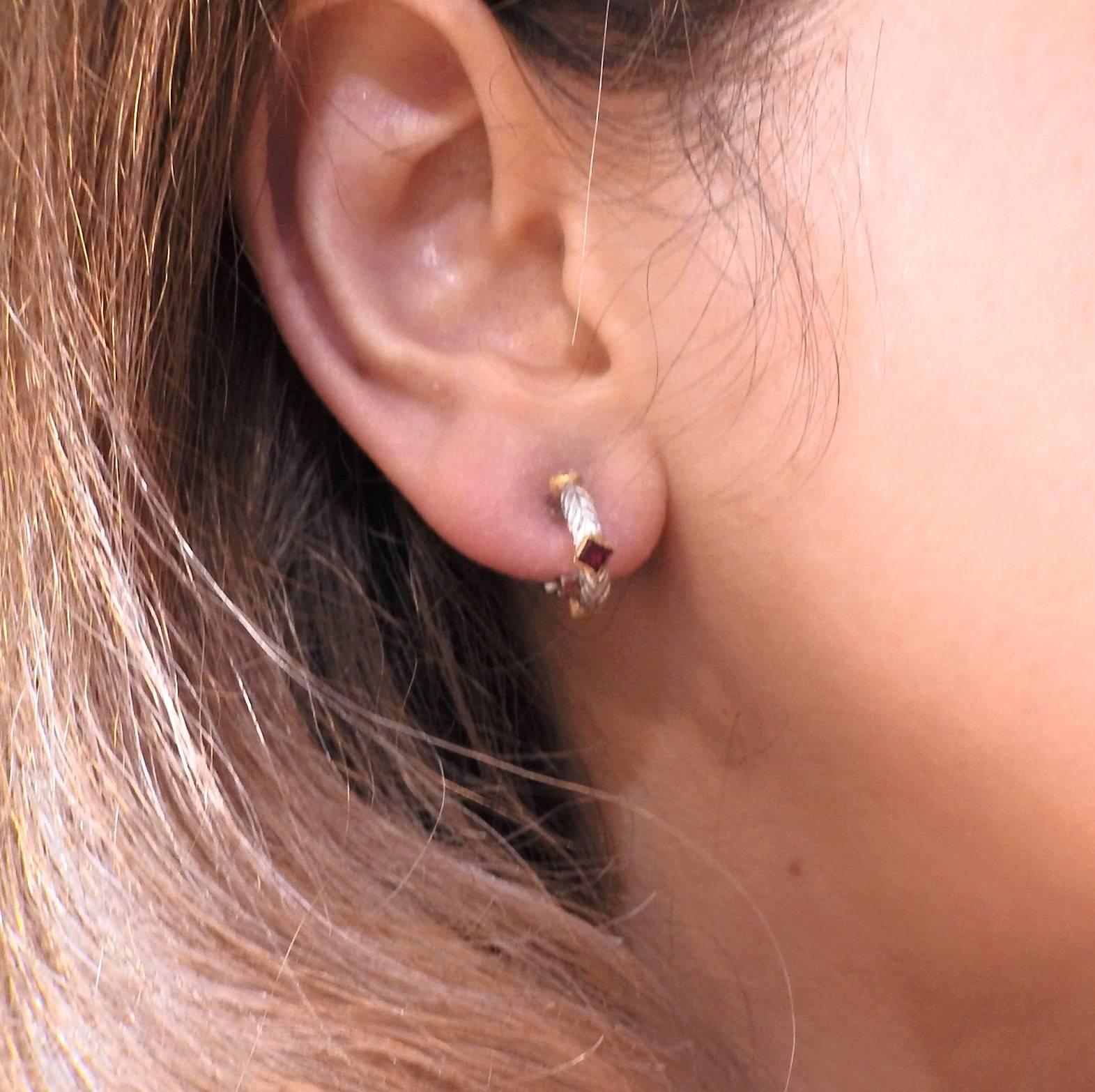 Buccellati Diamond Ruby Gold Small Earrings For Sale 1