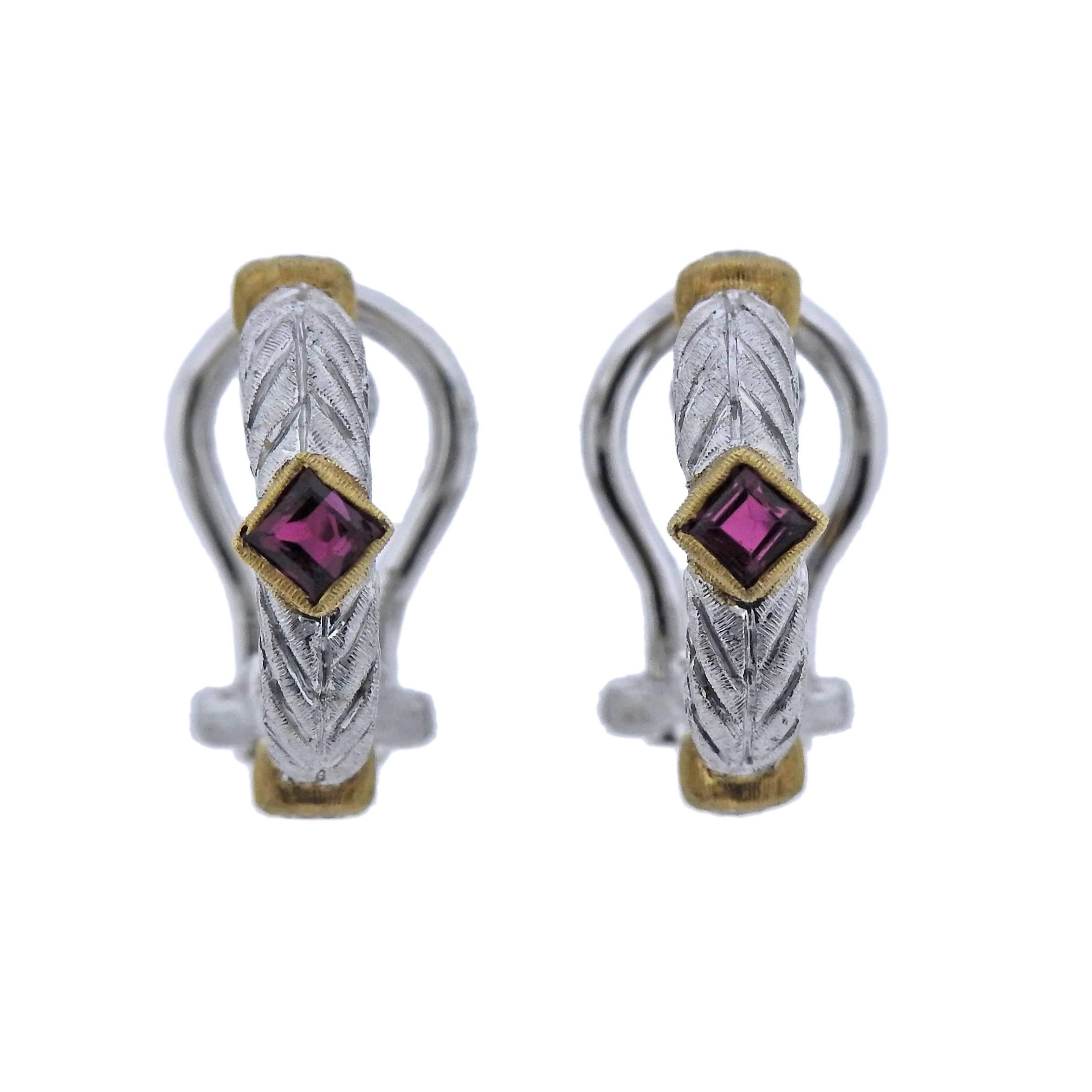 Buccellati Diamond Ruby Gold Small Earrings For Sale