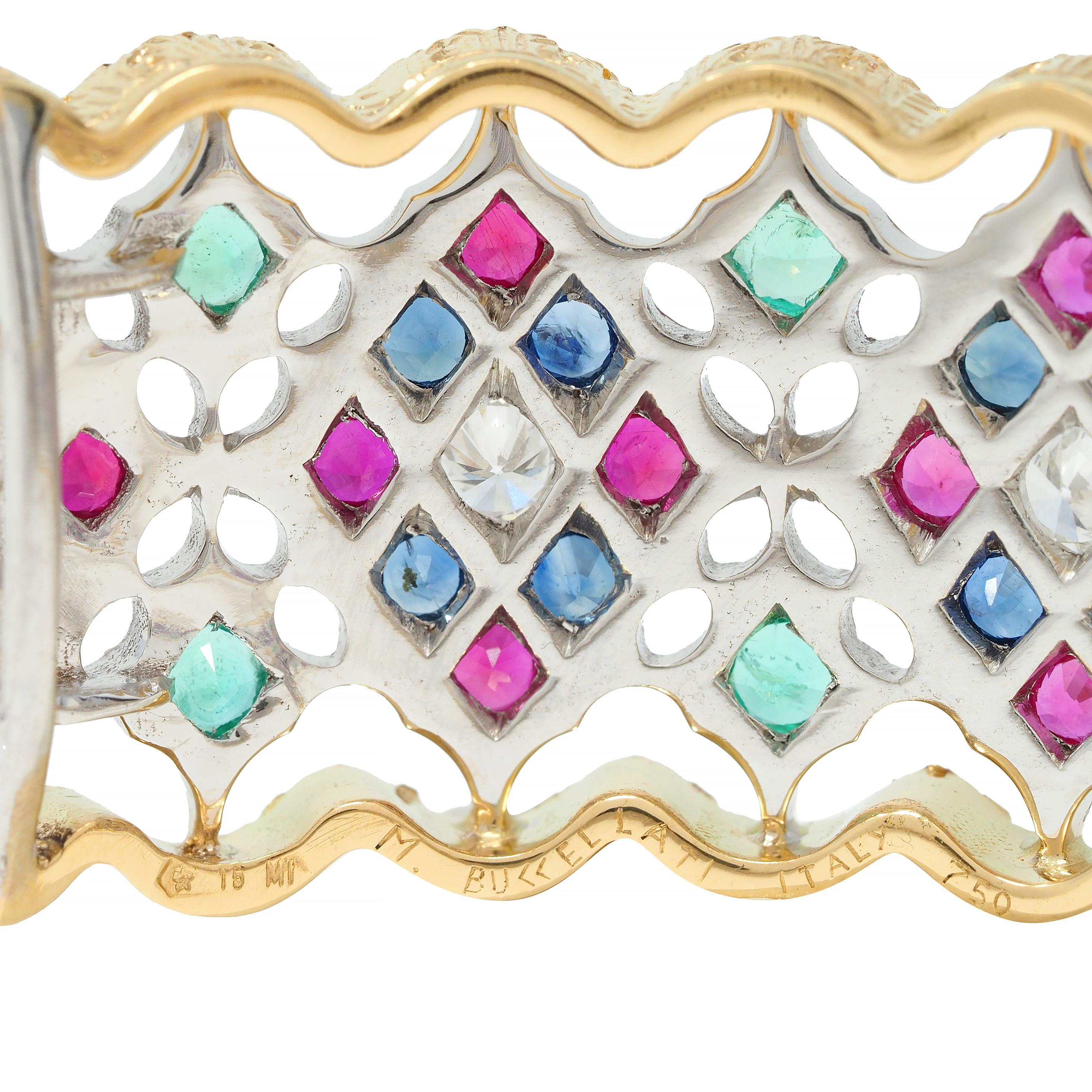 Buccellati Diamond Ruby Sapphire Emerald 18 Karat Two-Tone Gold Vintage Bracelet For Sale 2
