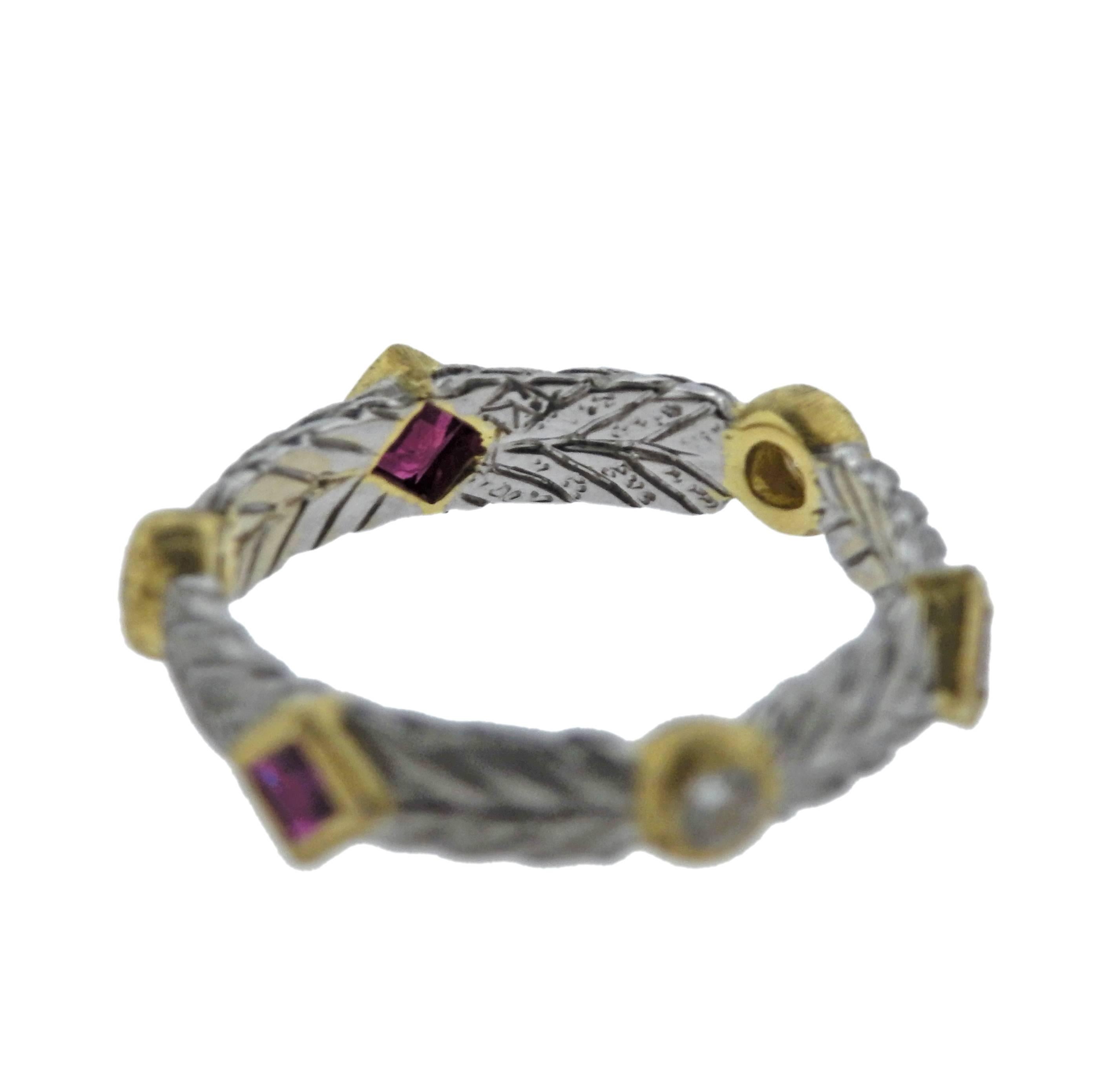 Buccellati Diamond Ruby White Gold Band Ring In Excellent Condition In Lambertville, NJ