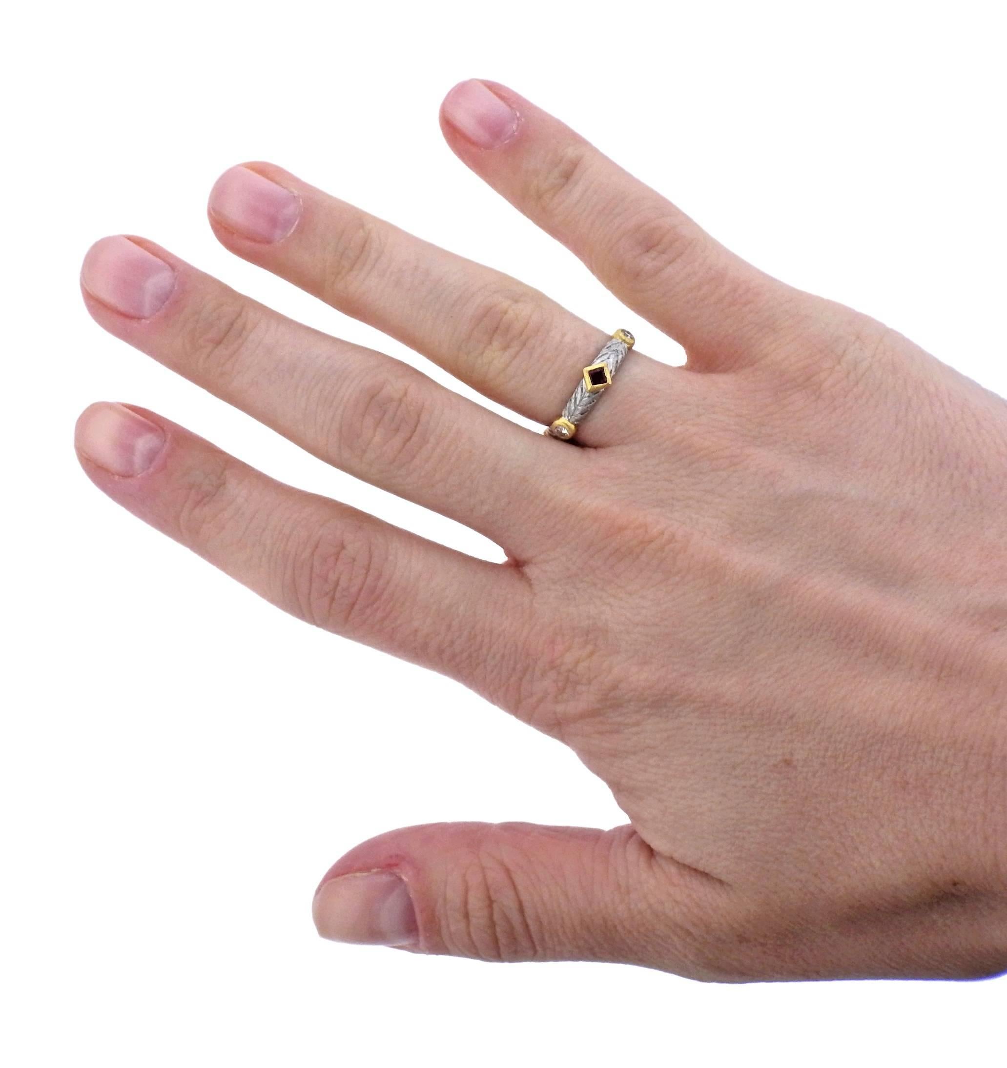 Women's Buccellati Diamond Ruby White Gold Band Ring