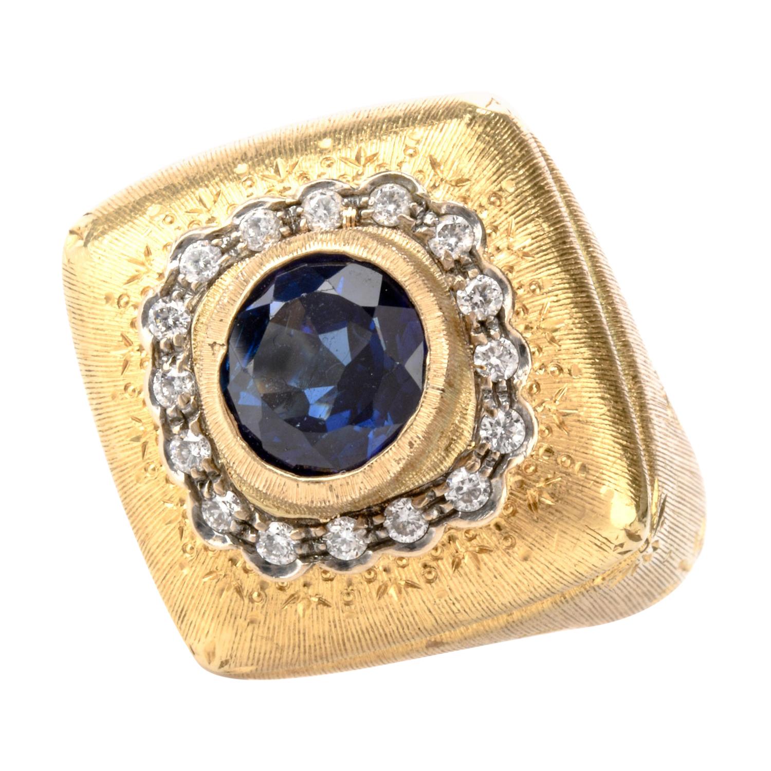 Buccellati Diamond Sapphire 18 Karat Statement Ring For Sale