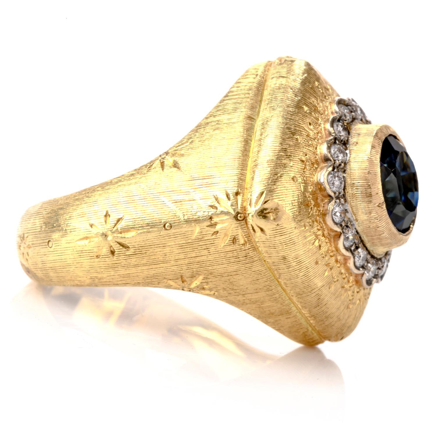 Taille coussin antique Buccellati, bague fantaisie en or 18 carats avec diamants et saphirs en vente