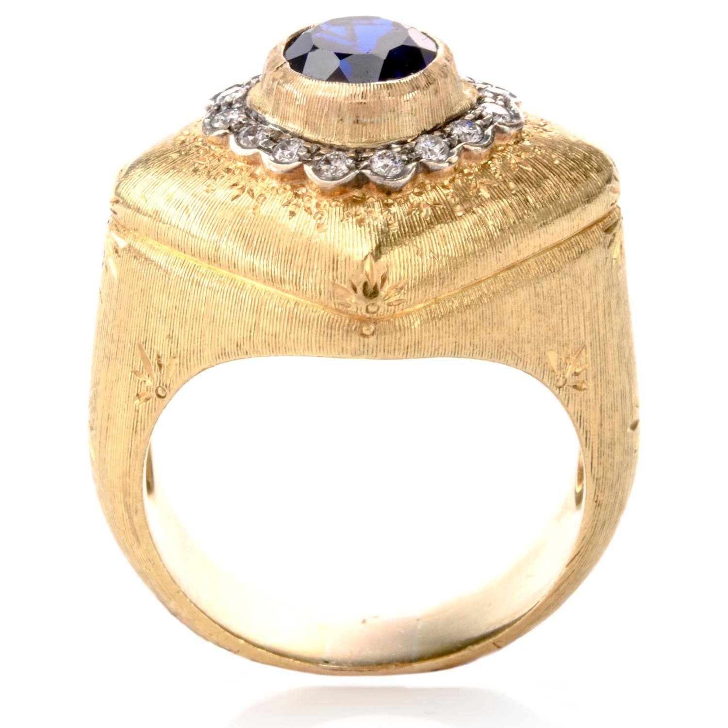 Buccellati Diamond Sapphire 18 Karat Statement Ring In Excellent Condition For Sale In Miami, FL