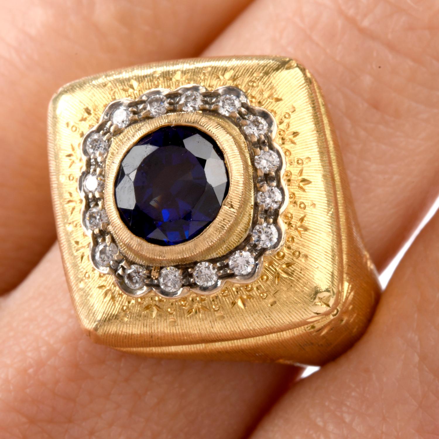 Women's or Men's Buccellati Diamond Sapphire 18 Karat Statement Ring For Sale