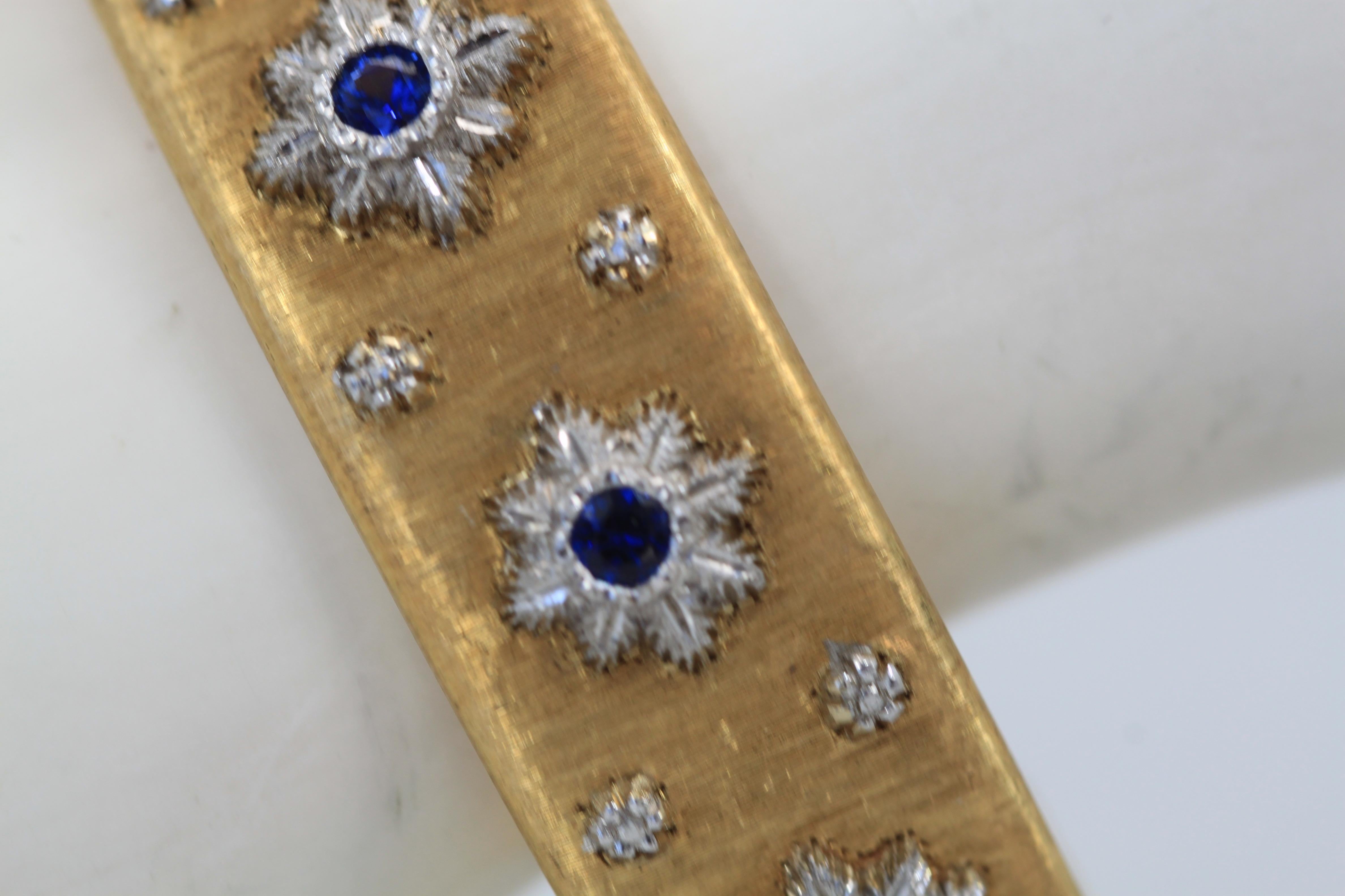 Round Cut Buccellati Diamond Sapphire Bangle Bracelet