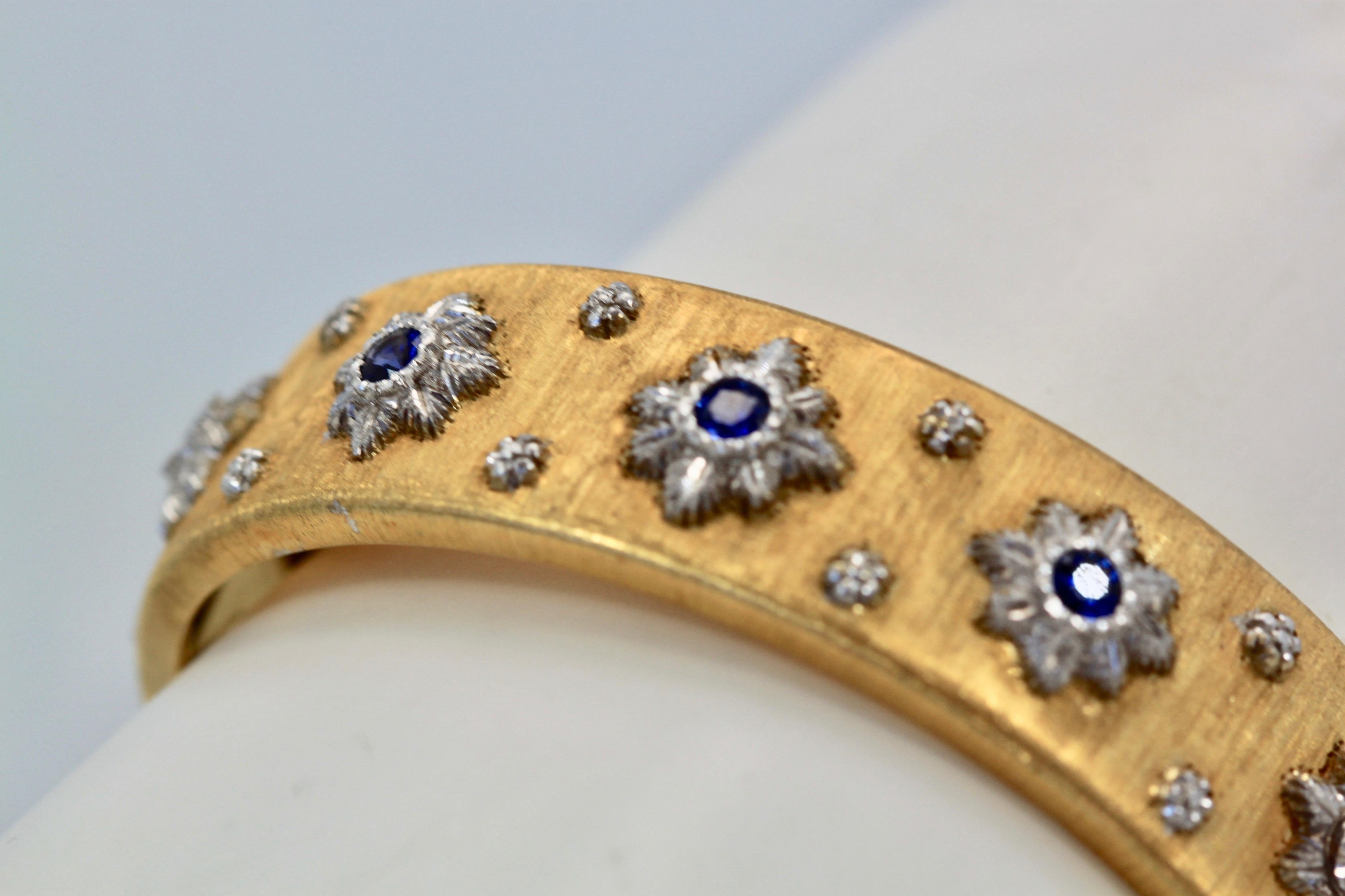 Buccellati Diamond Sapphire Bangle Bracelet In Good Condition In North Hollywood, CA