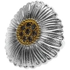 Buccellati Diamond Sunflower Silver and Gold Ring