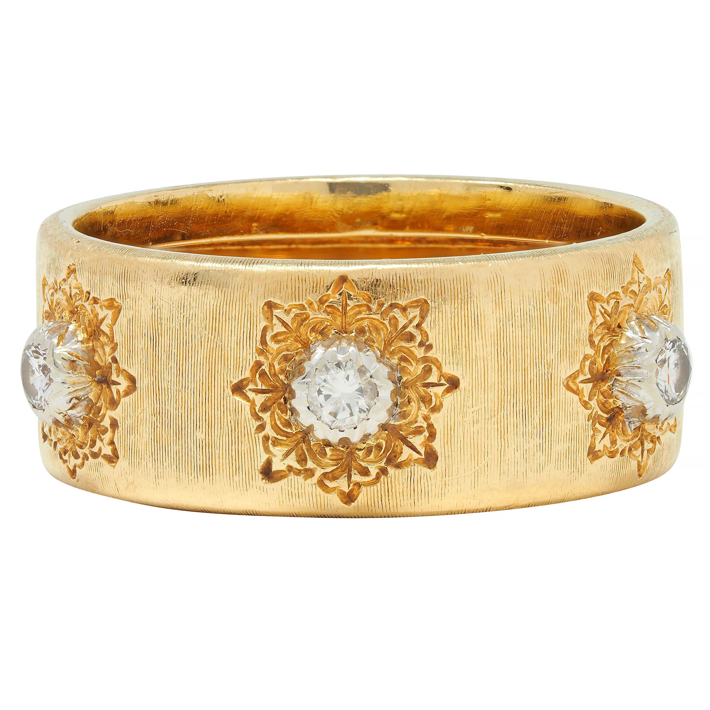 Brilliant Cut Buccellati Diamond Two-Tone 18 Karat Gold Eternelle Textured Vintage Band Ring
