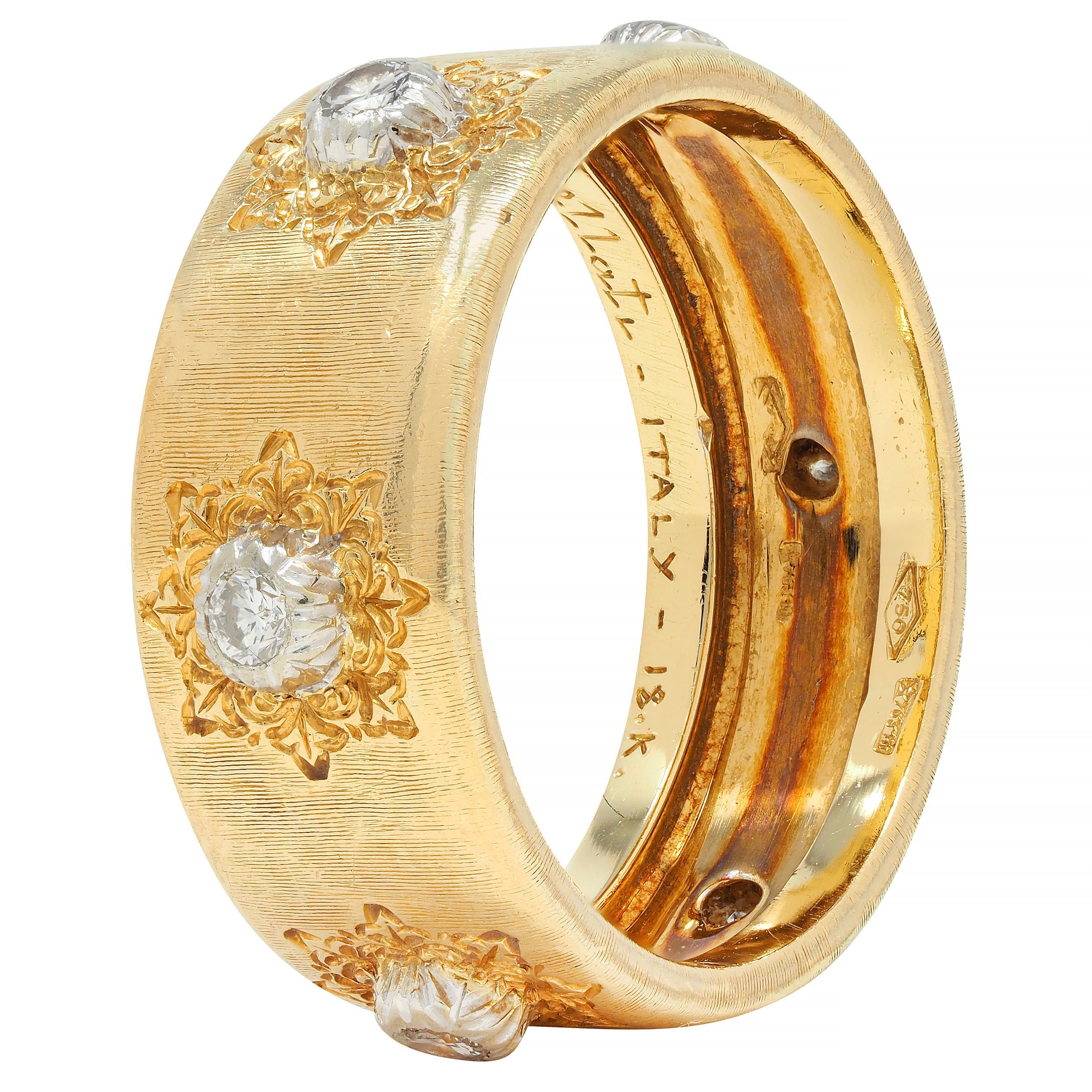 Buccellati Diamond Two-Tone 18 Karat Gold Eternelle Textured Vintage Band Ring 1