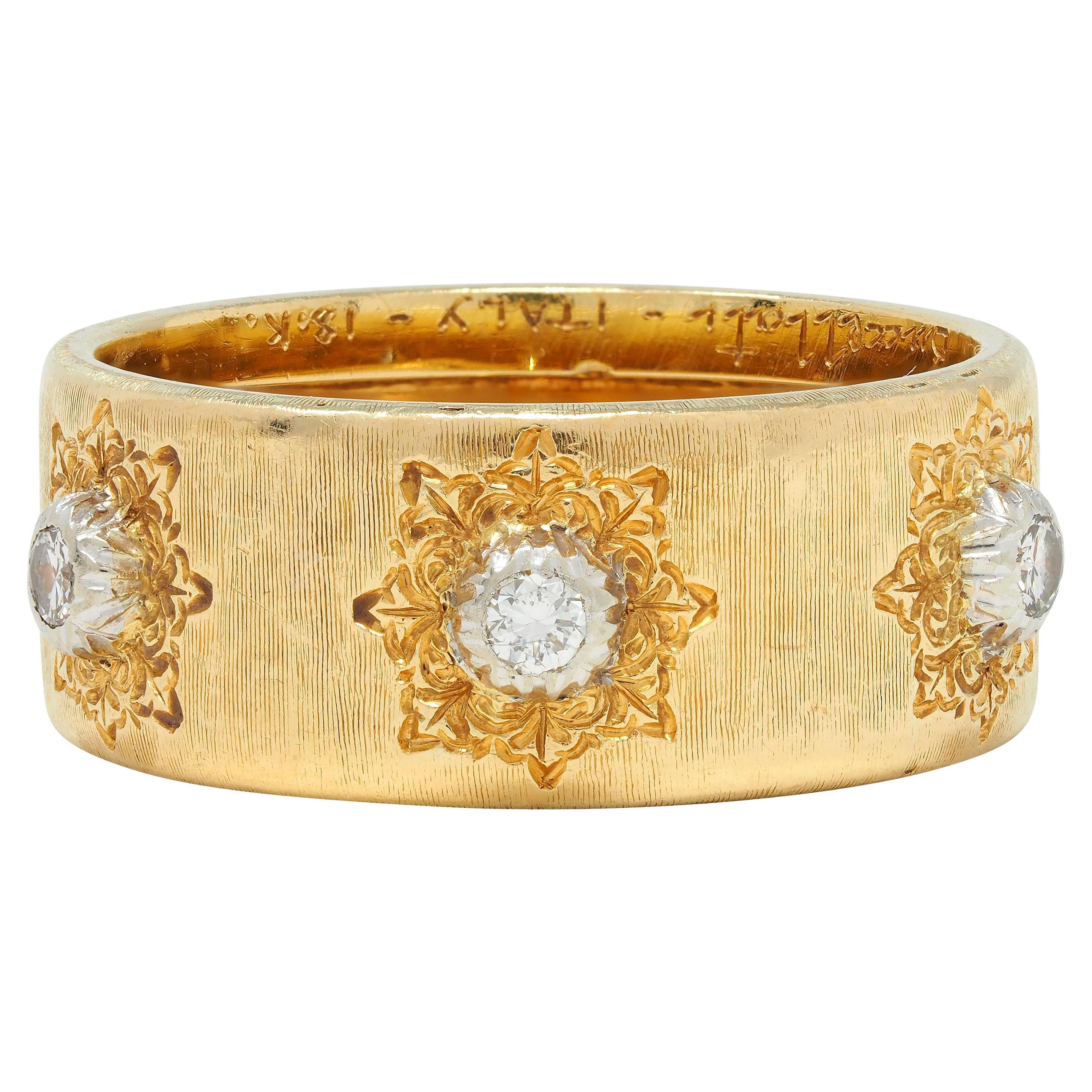 Buccellati Diamond Two-Tone 18 Karat Gold Eternelle Textured Vintage Band Ring