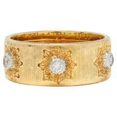 Buccellati Diamant Zweifarbiger 18 Karat Gold Eternelle strukturierter Vintage-Ring mit Diamanten