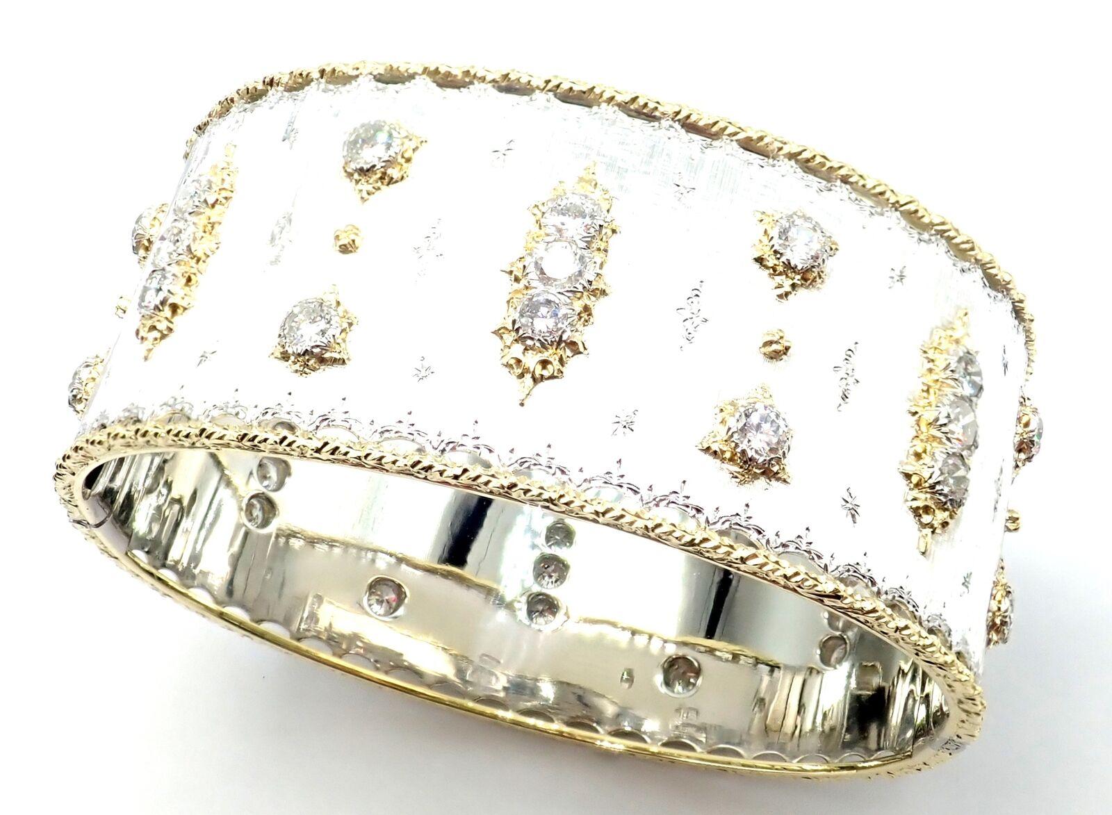 Brilliant Cut Buccellati Diamond White And Yellow Gold Bangle Bracelet For Sale