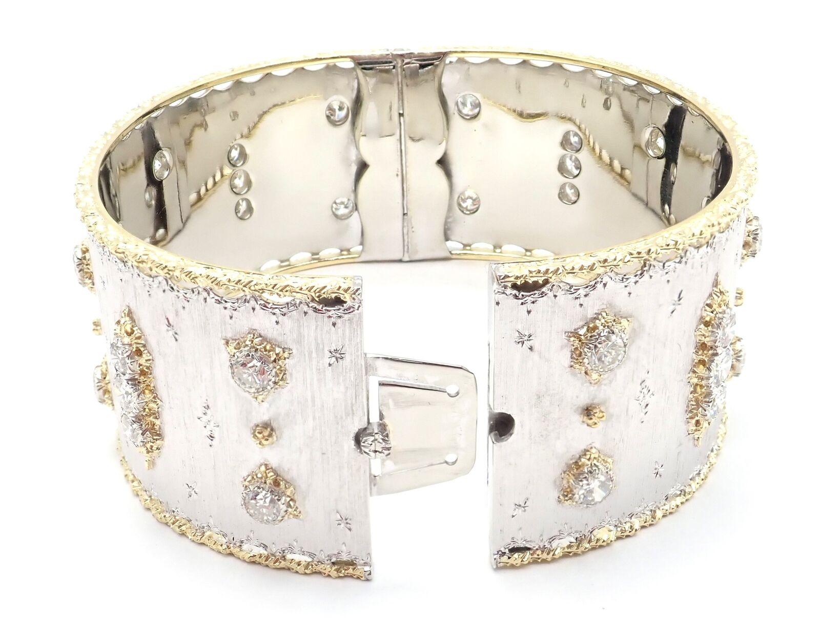 Women's or Men's Buccellati Diamond White And Yellow Gold Bangle Bracelet For Sale