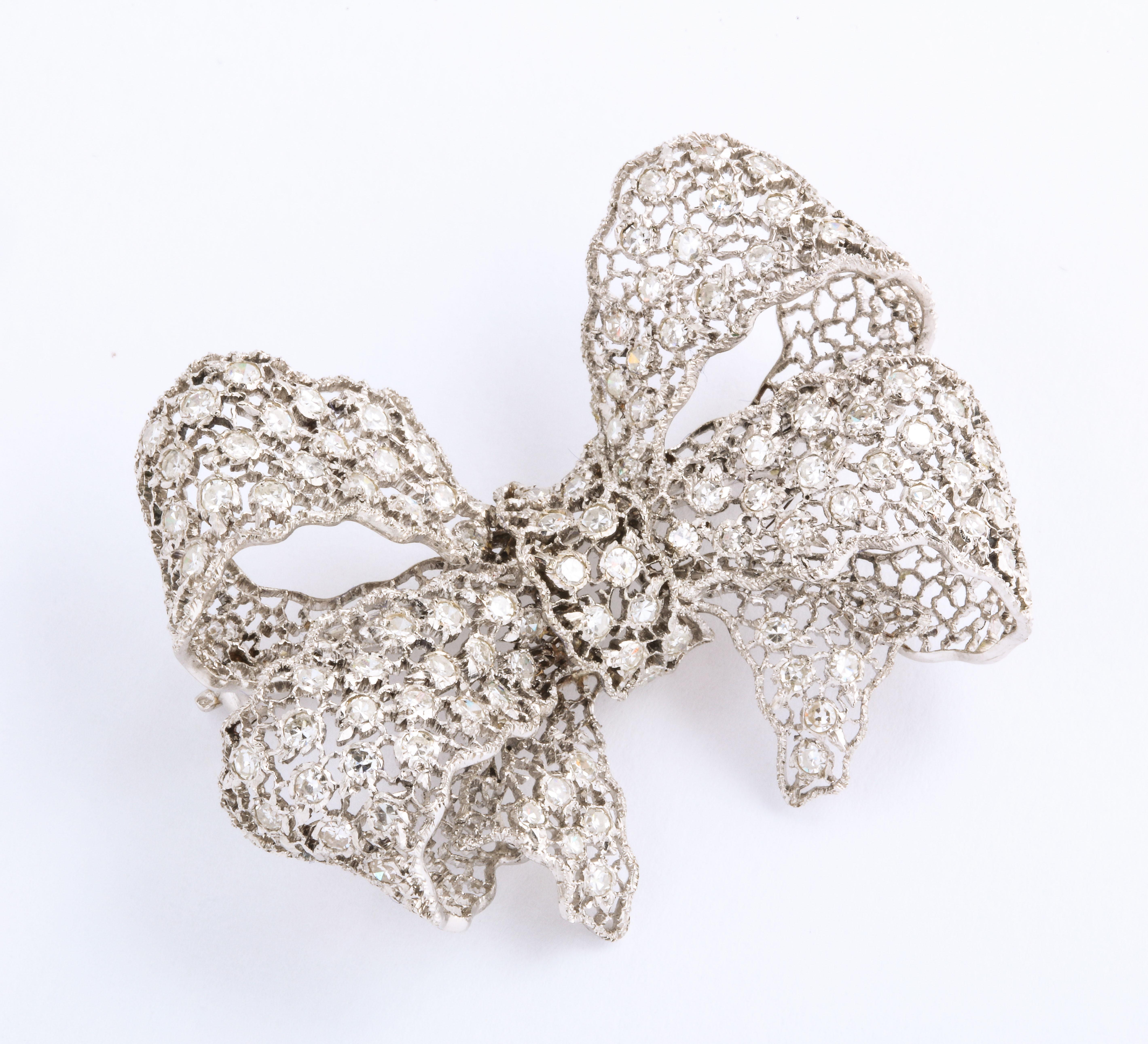 Romantic Buccellati Diamond White Gold Florentine Lace Pin