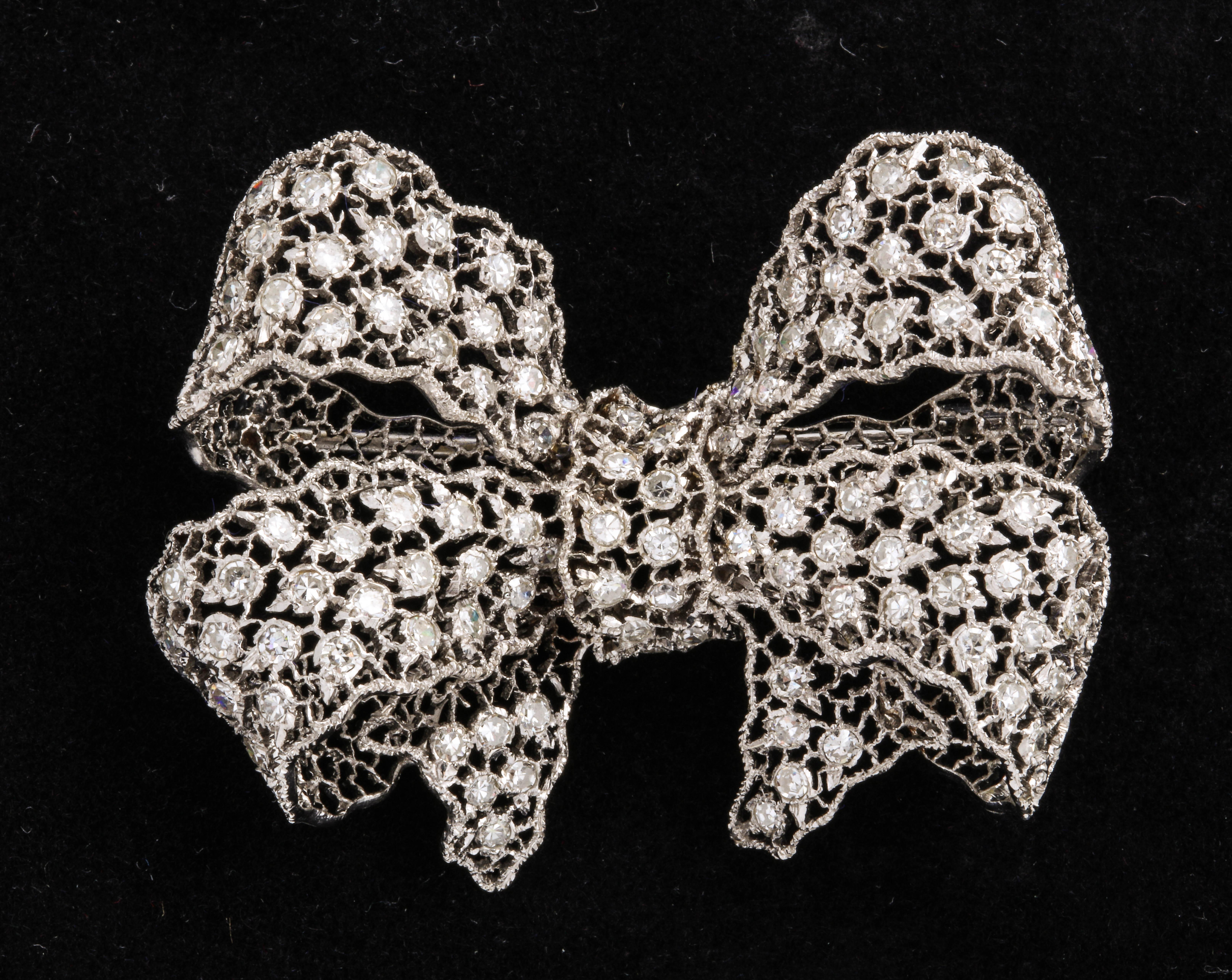 Buccellati Diamond White Gold Florentine Lace Pin In Excellent Condition In New York, NY