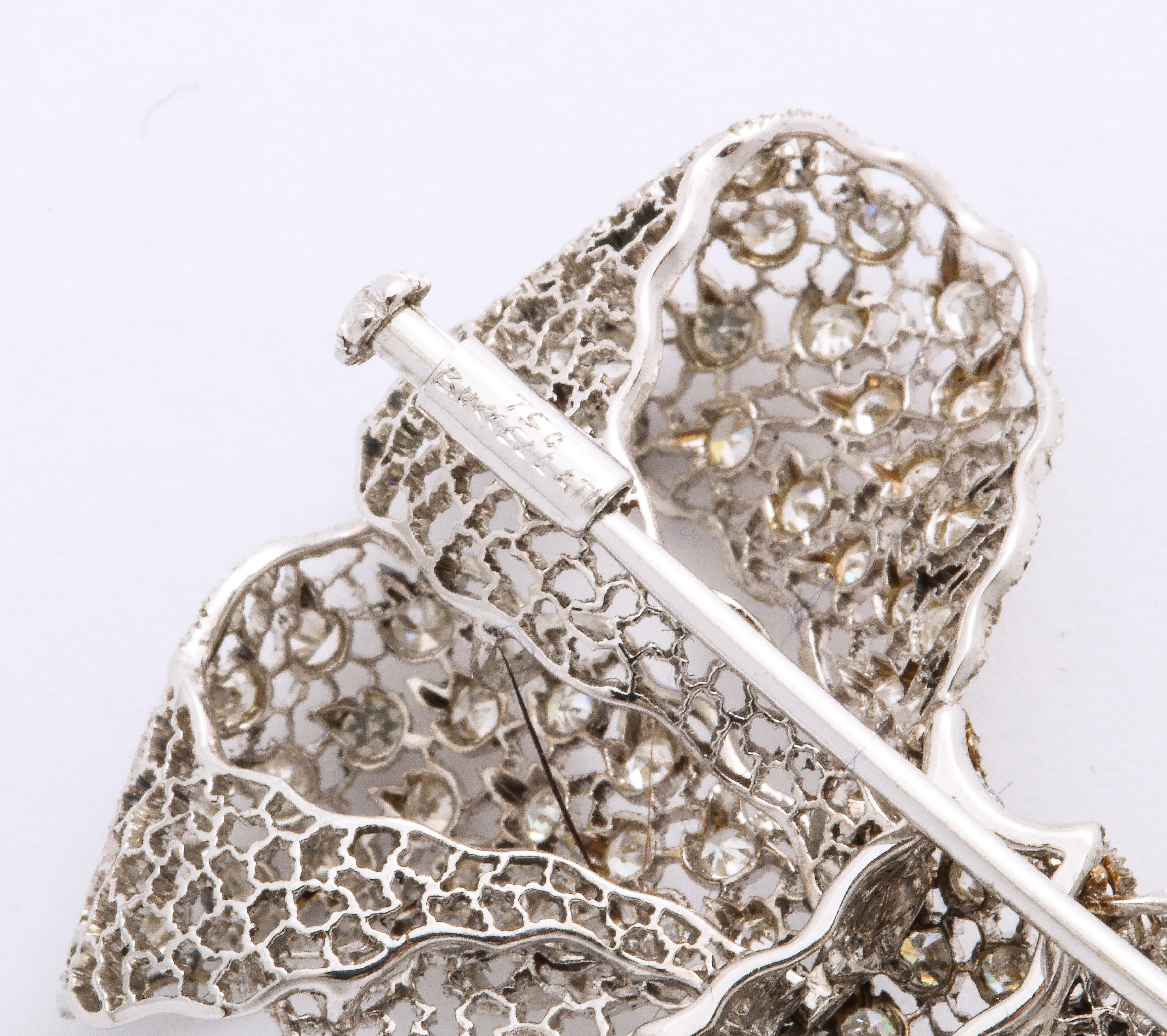 Buccellati Diamond White Gold Florentine Lace Pin 2