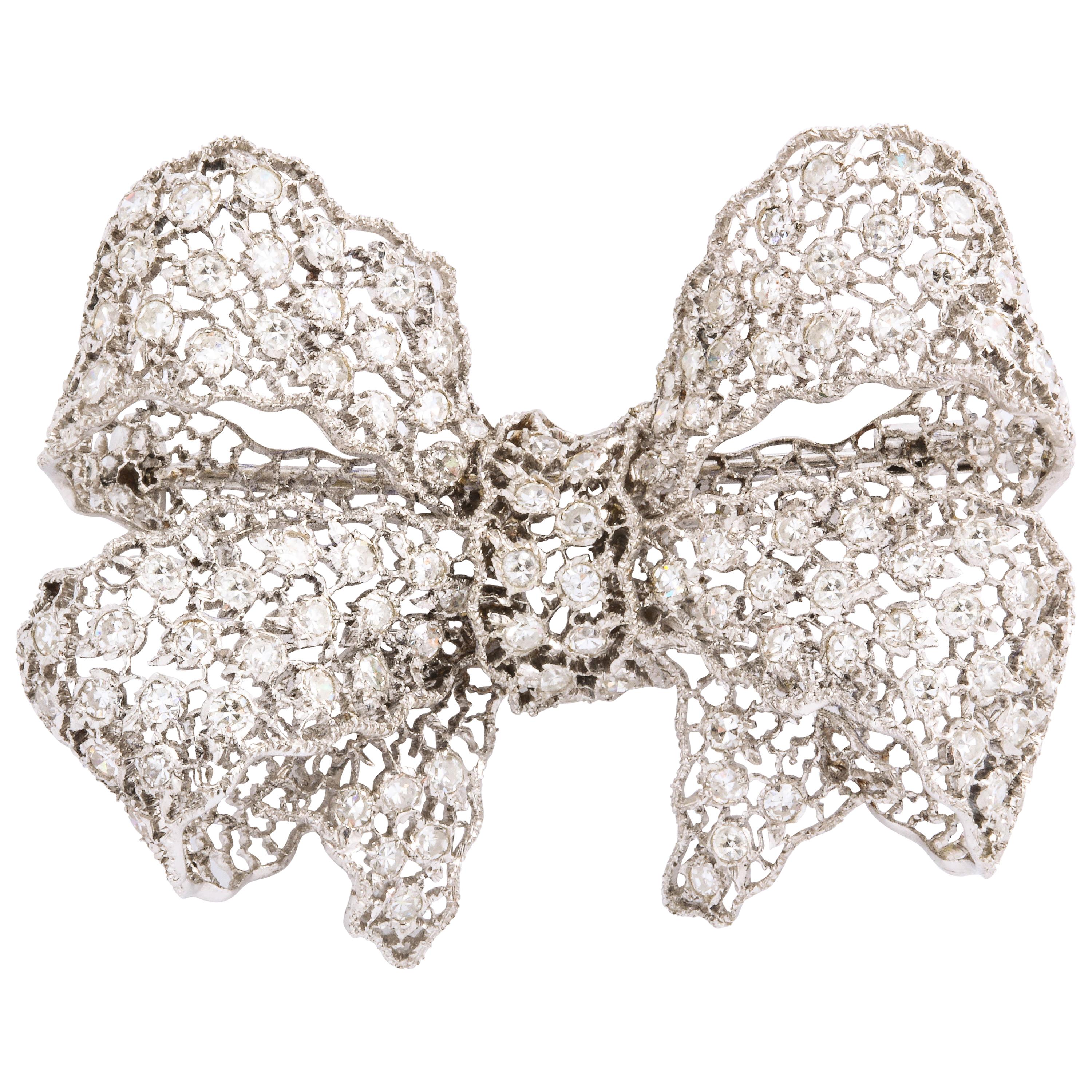 Buccellati Diamond White Gold Florentine Lace Pin