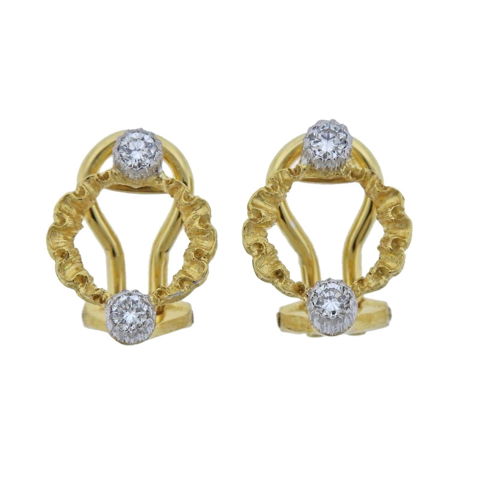 Buccellati Diamond Yellow White Gold Open Circle Earrings
