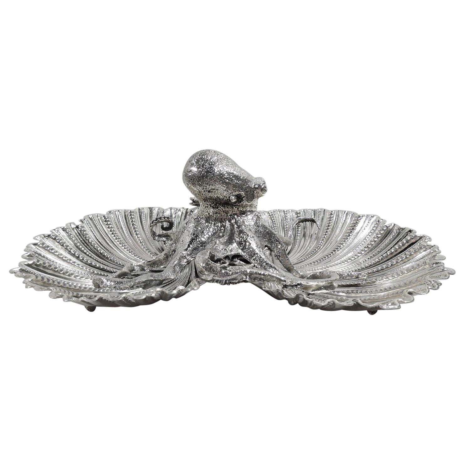 Buccellati Dramatic Sterling Silver Octopus Seafood Shell Bowl For Sale