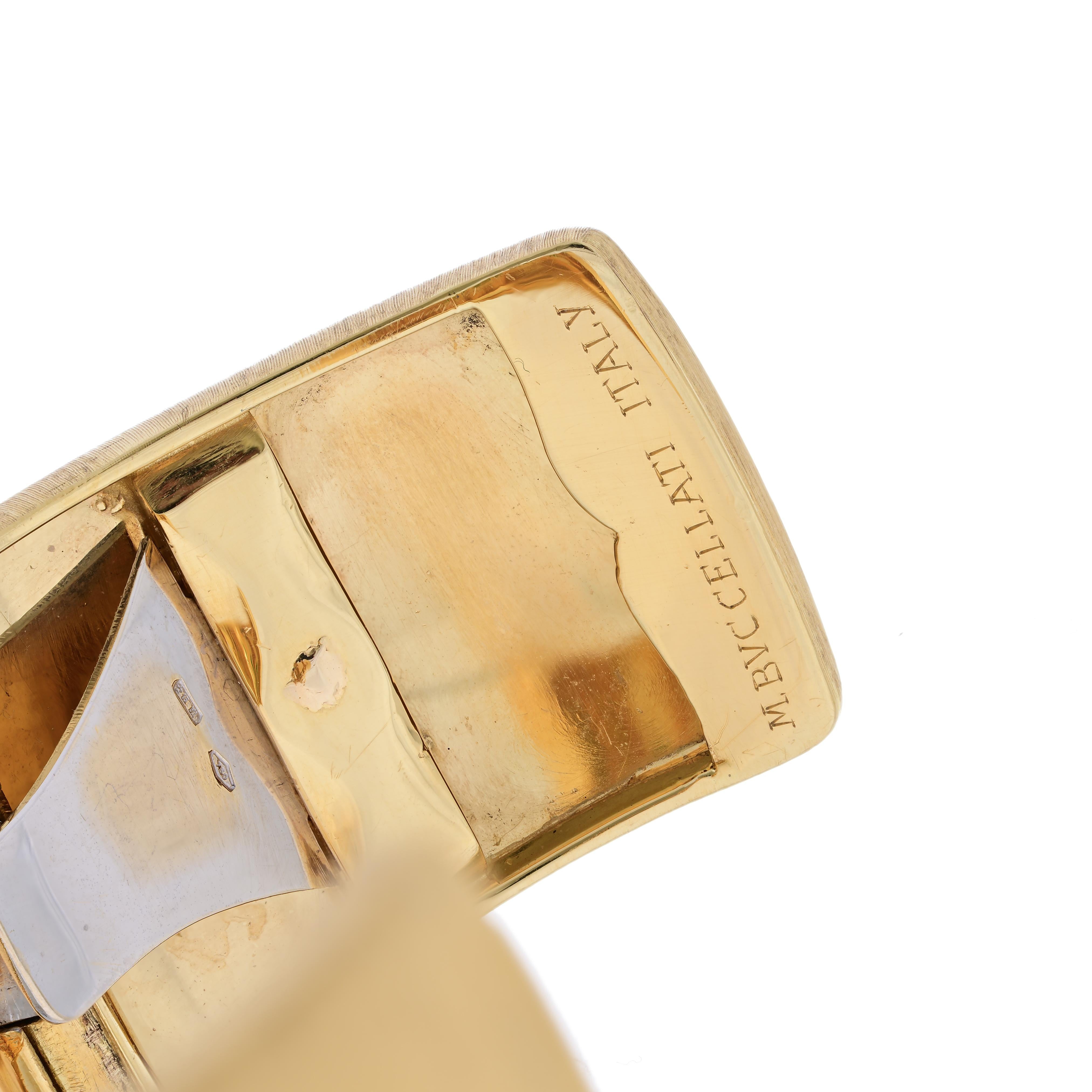 Oval Cut Buccellati Emerald and Diamond 18k Yellow/White Gold Cuff circa 1980 For Sale