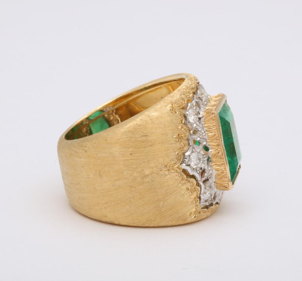 Emerald Cut Buccellati Emerald Diamond Ring