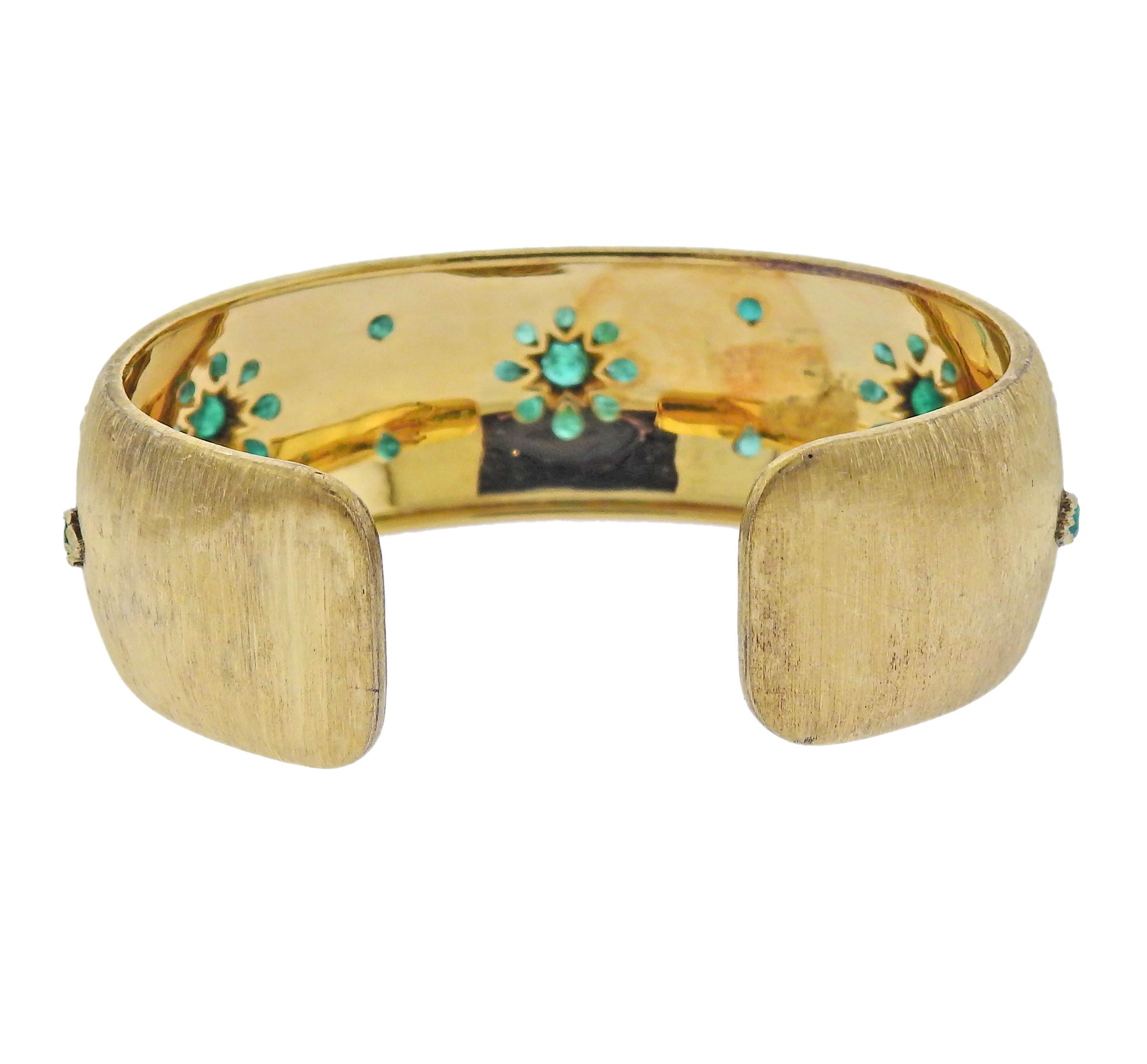 Round Cut Buccellati Emerald Gold Classic Cuff Bracelet