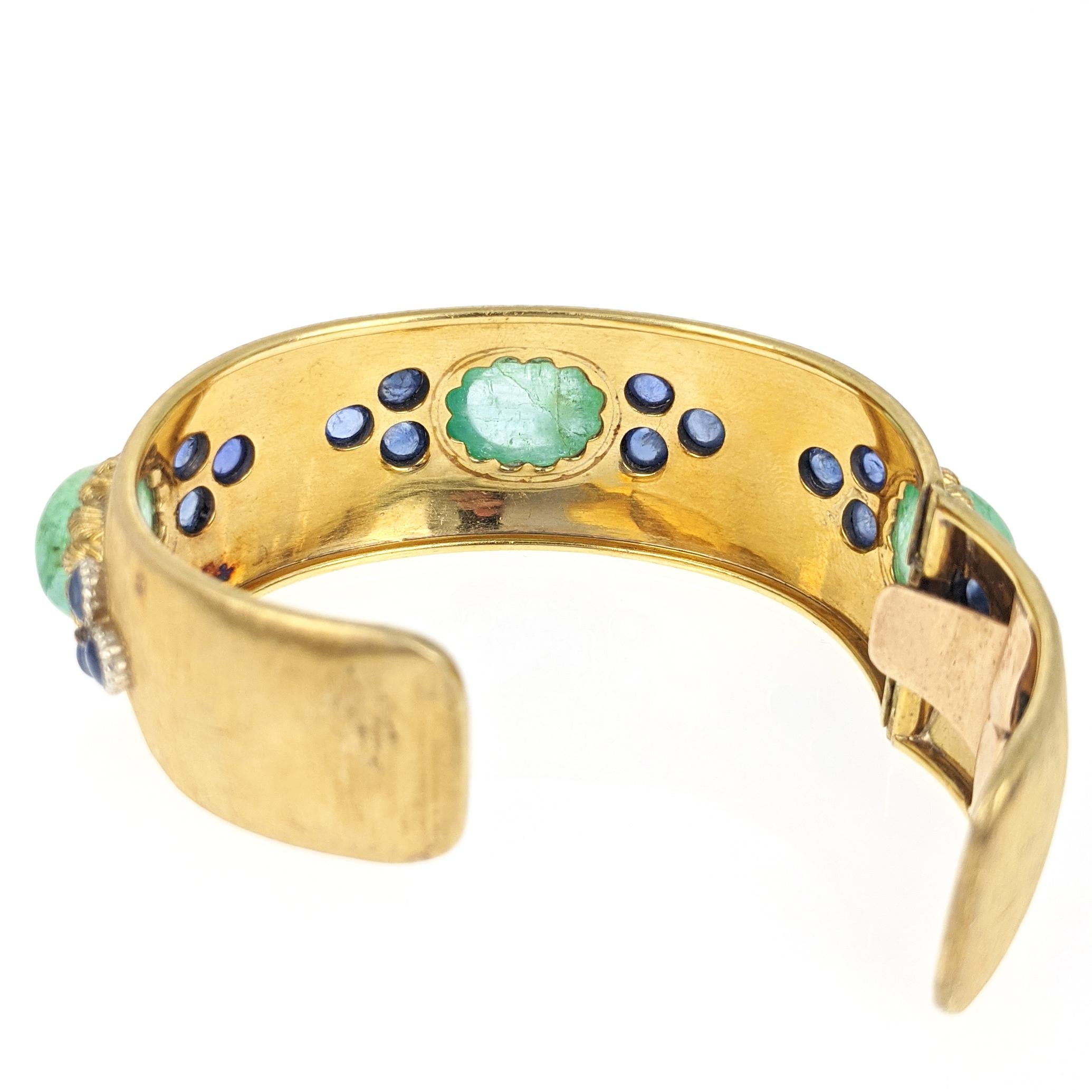 Buccellati Emerald Sapphire Yellow Gold Cuff Bracelet 1