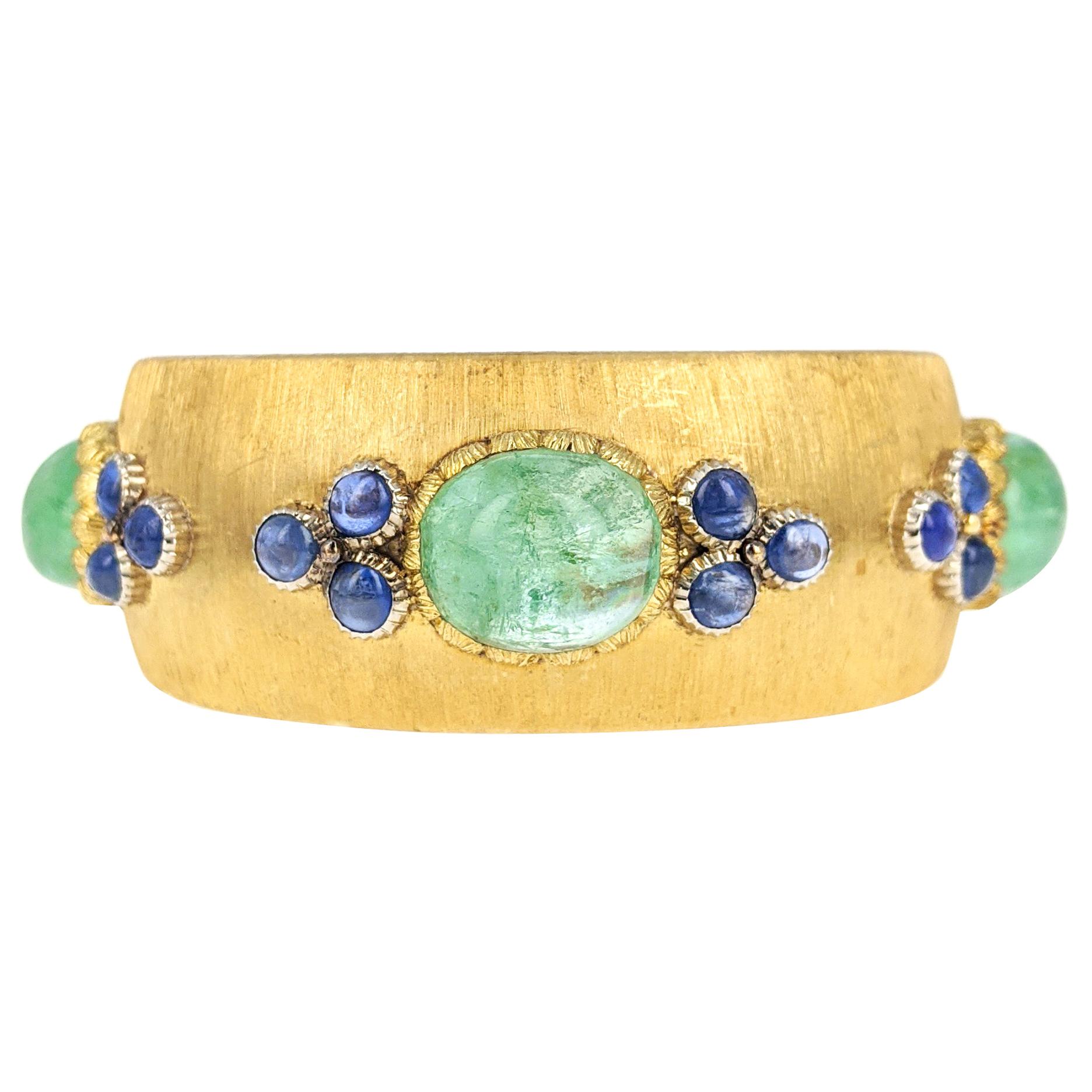 Buccellati Emerald Sapphire Yellow Gold Cuff Bracelet