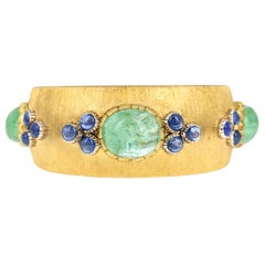Buccellati Emerald Sapphire Yellow Gold Cuff Bracelet