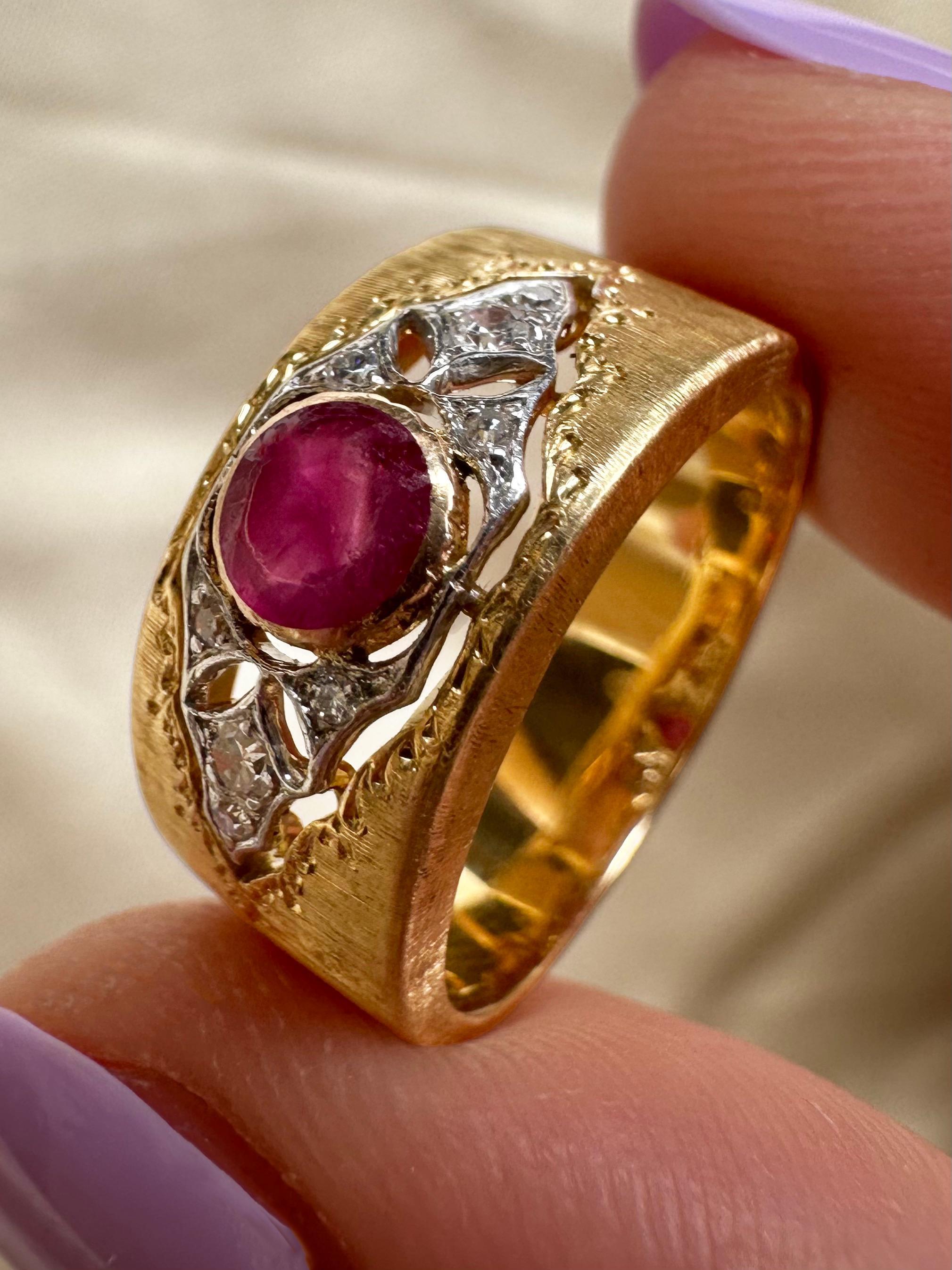 Anillo Buccellati Estate 18K Burma No Heat Rubí y Diamante Anillo ancho con GIA en venta 1