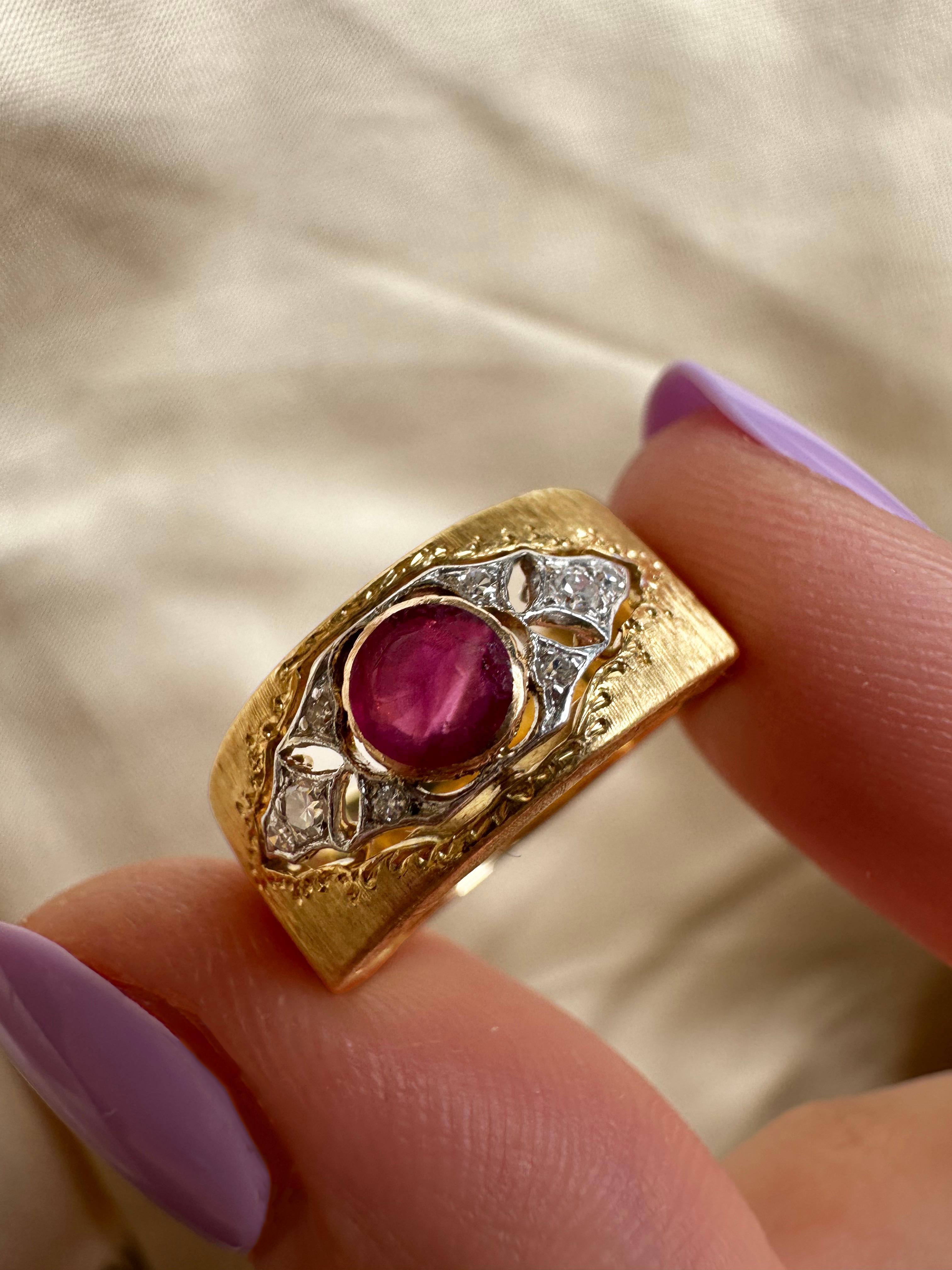 Anillo Buccellati Estate 18K Burma No Heat Rubí y Diamante Anillo ancho con GIA en venta 2