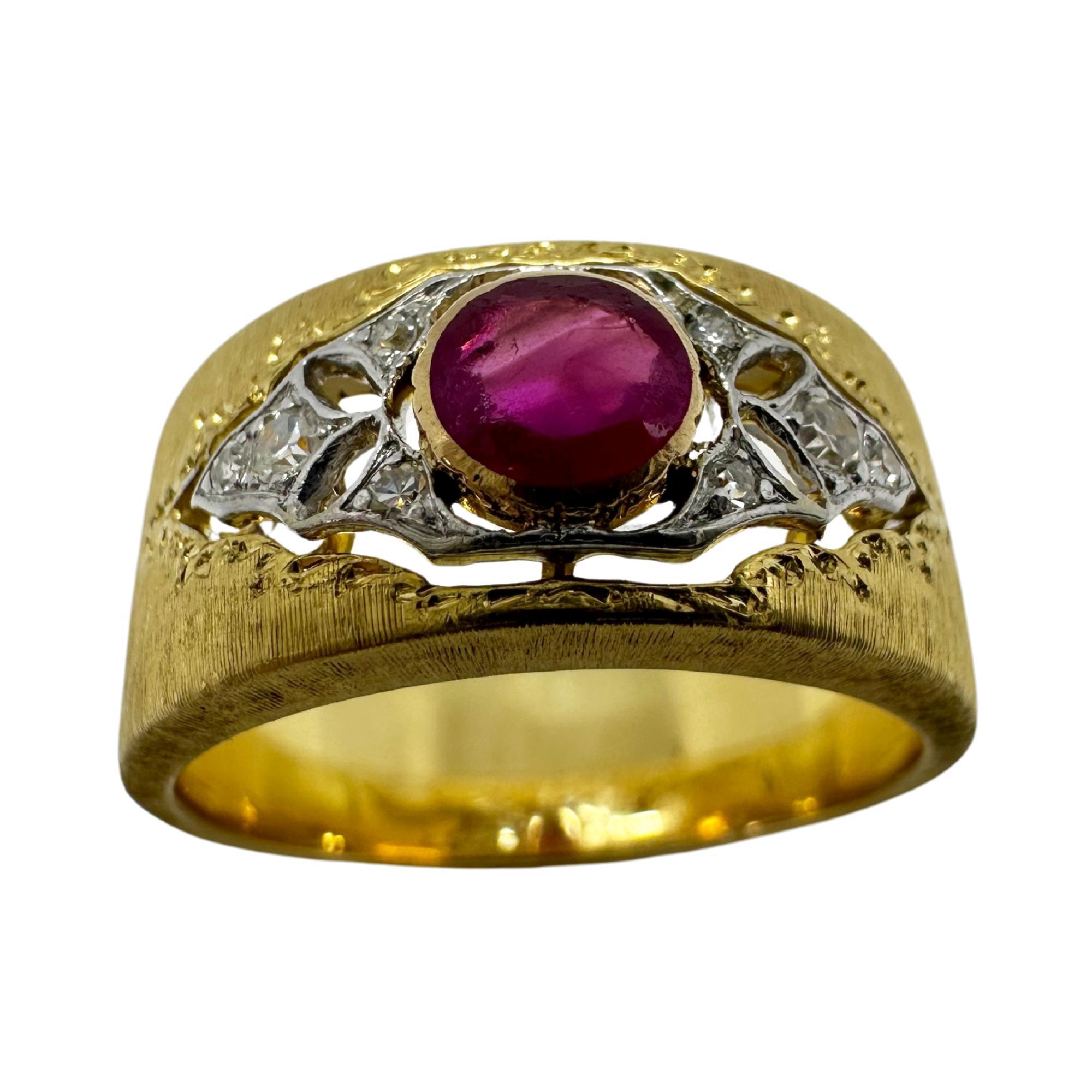 Anillo Buccellati Estate 18K Burma No Heat Rubí y Diamante Anillo ancho con GIA en venta 3