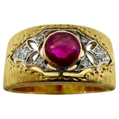 Anillo Buccellati Estate 18K Burma No Heat Rubí y Diamante Anillo ancho con GIA