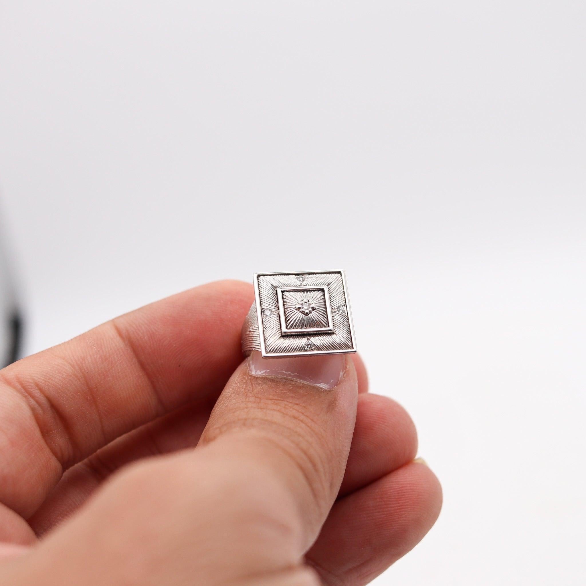 BUCCELLATI Etched Squared Cocktail Ring In 18Kt White Gold With Diamonds For Sale 5