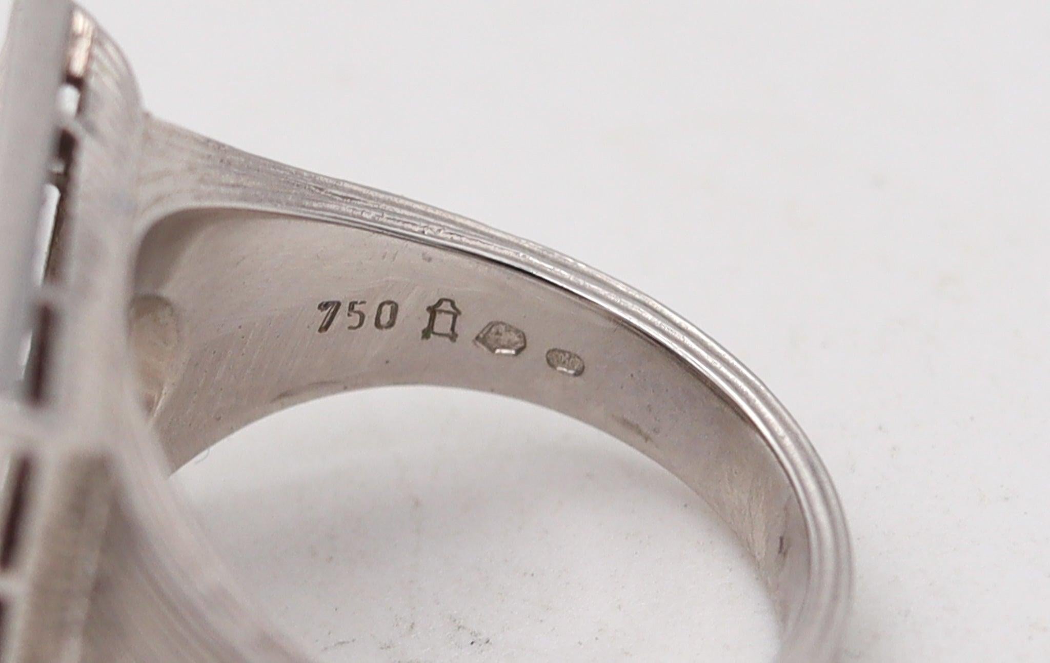 BUCCELLATI Etched Squared Cocktail Ring In 18Kt White Gold With Diamonds For Sale 1