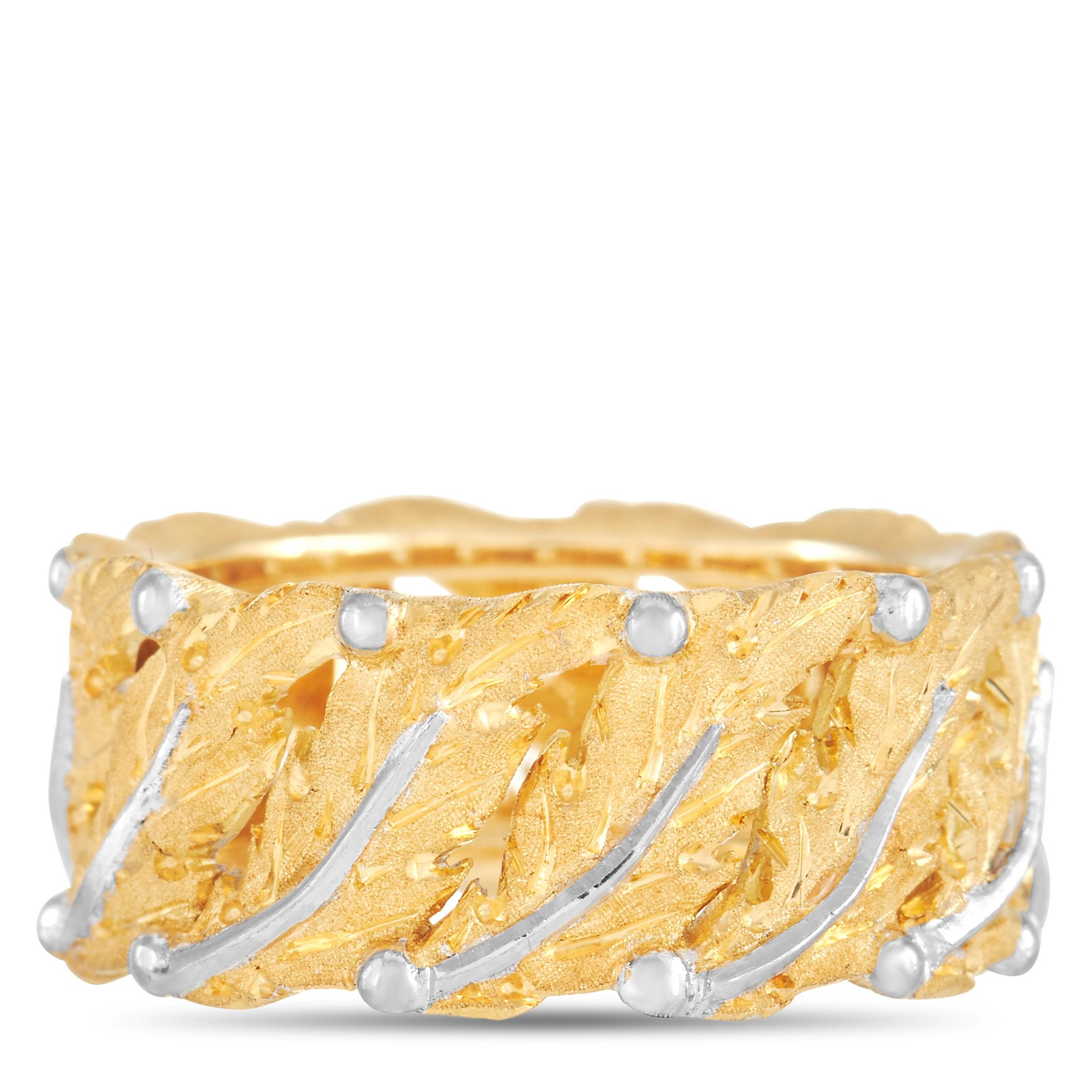 Buccellati Eternelle 18k Yellow and White Gold Leaf Motif Ring In New Condition In Southampton, PA
