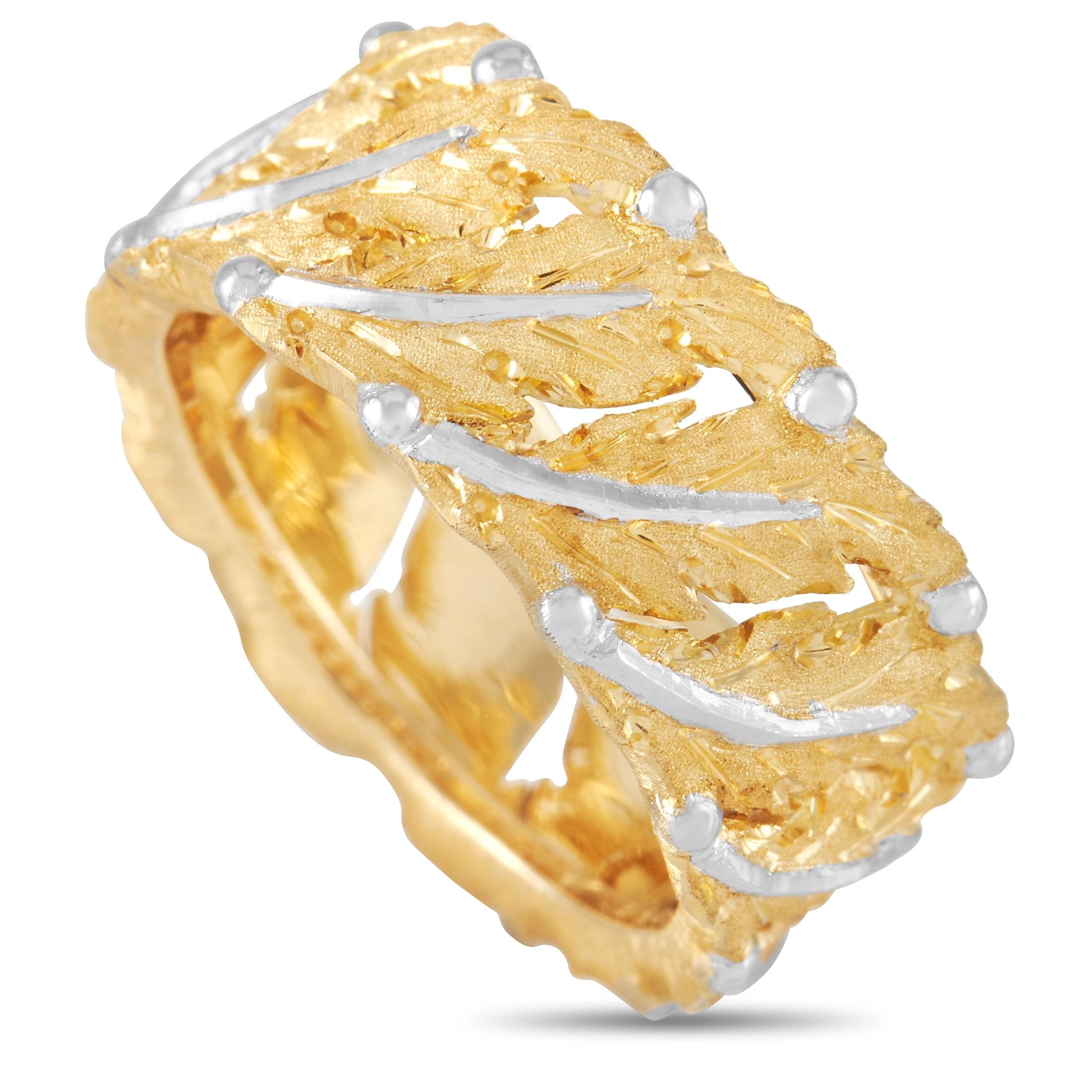 Buccellati Eternelle 18k Yellow and White Gold Leaf Motif Ring 2