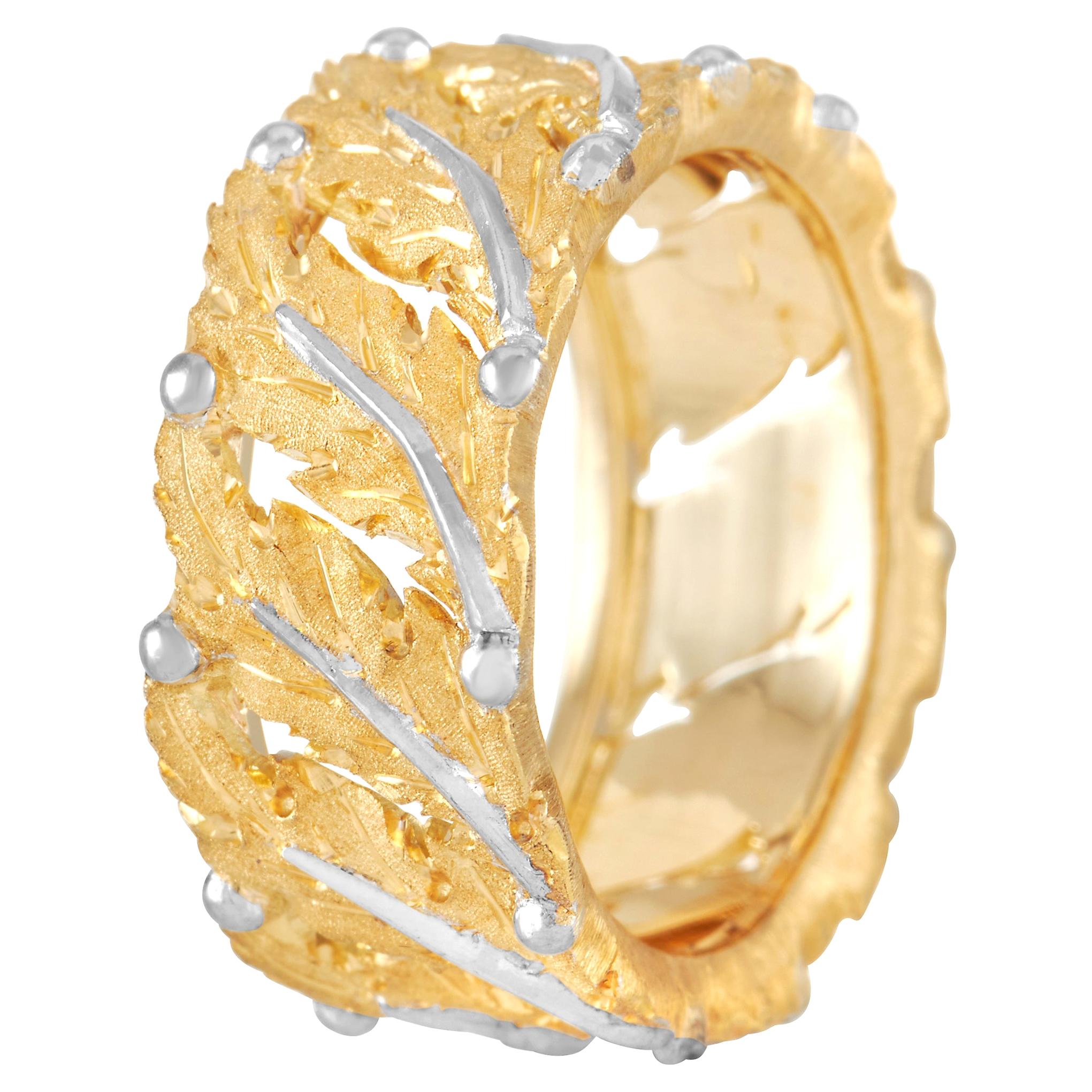 Buccellati Eternelle 18k Yellow and White Gold Leaf Motif Ring