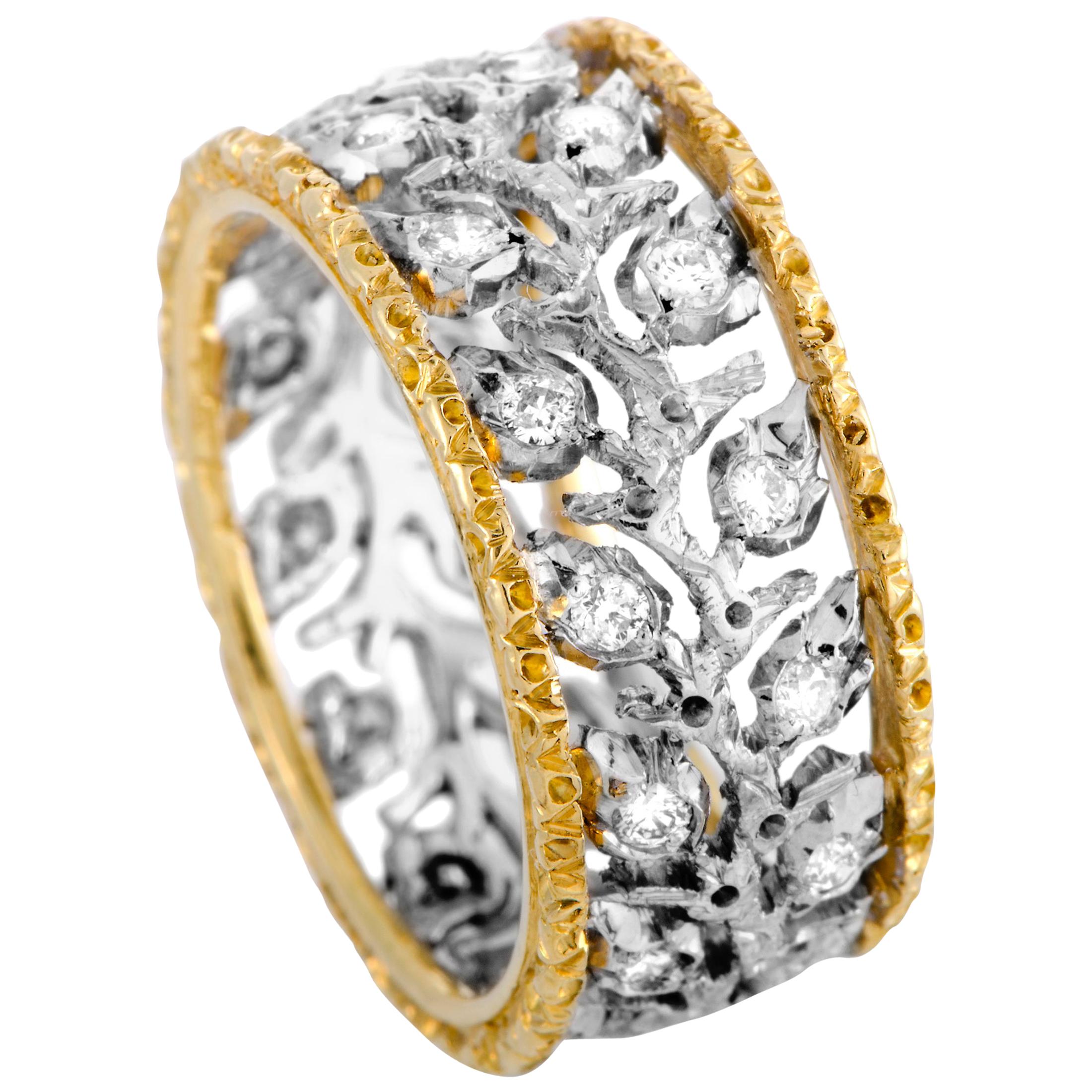 Buccellati Éternelle Diamond White and Yellow Gold Wedding Band Ring