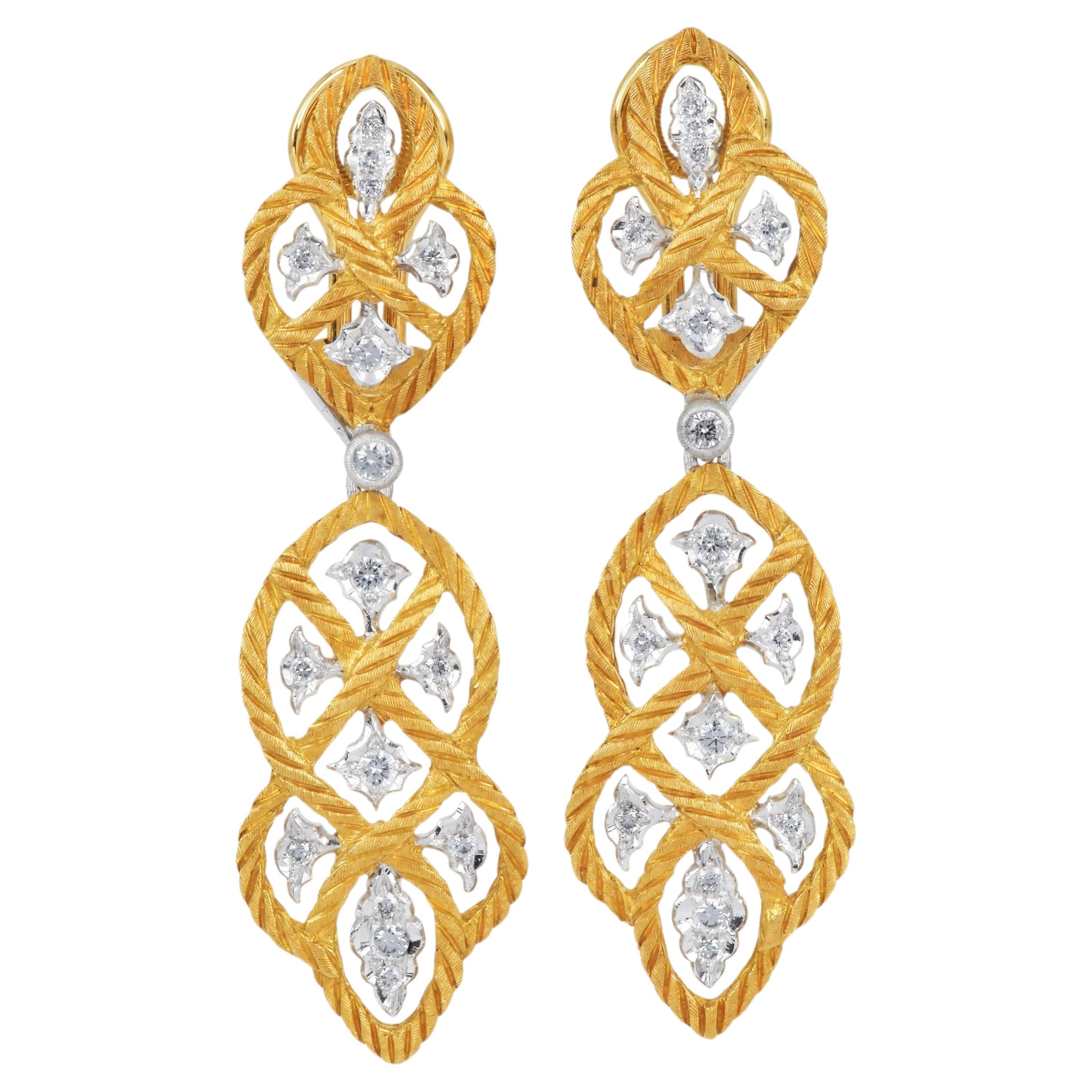 Buccellati Étoilée Diamond 18K Gold Day Night Drop Earrings