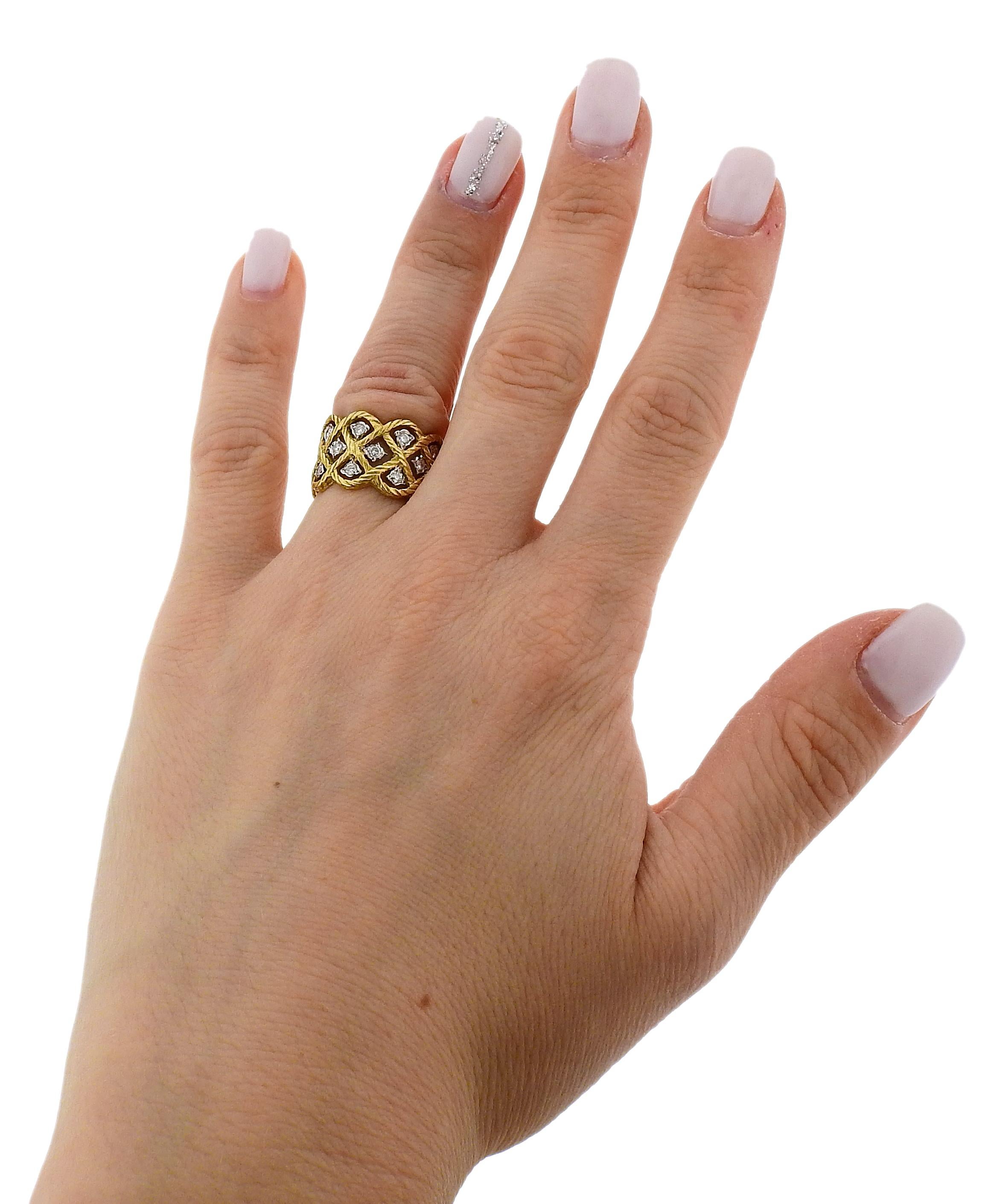 Women's Buccellati Etoilee Diamond Gold Wide Band Ring