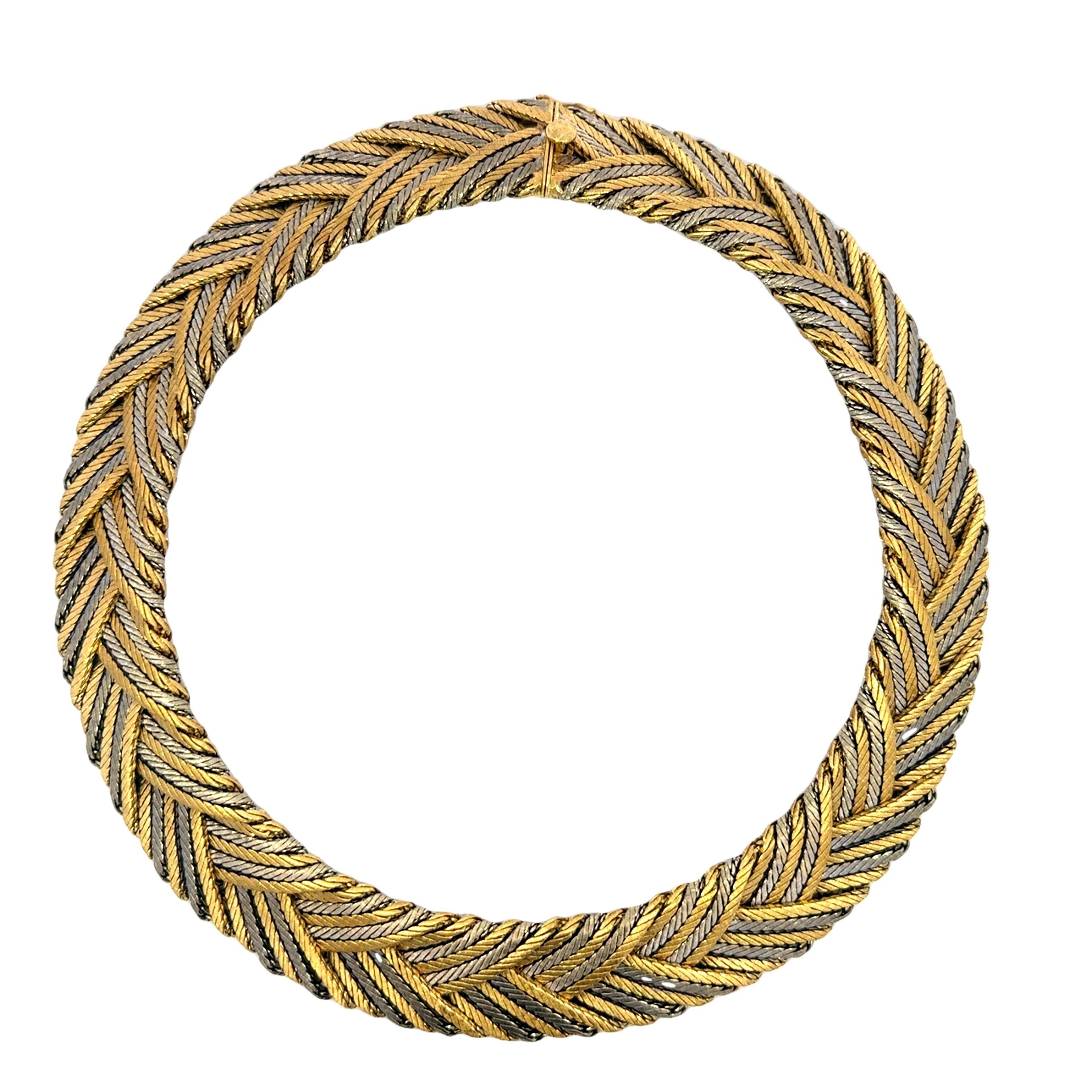 Buccellati Woven Tricolor Necklace 18K Gold 'Fiammato' Herringbone Design

This exceptional Buccellati choker necklace is a masterpiece of Italian craftsmanship, showcasing the brand’s renowned artistry and attention to detail. Designed in 18K