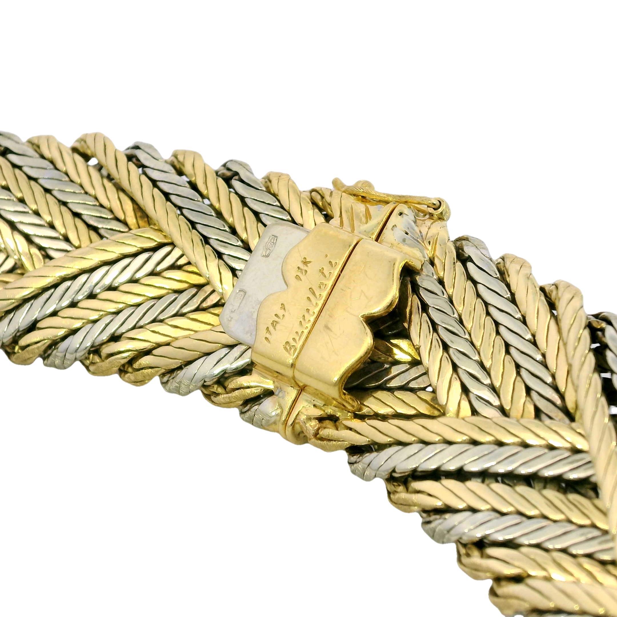 Buccellati Woven Tricolor Necklace 18K Gold 'Fiammato' Herringbone Design For Sale 1