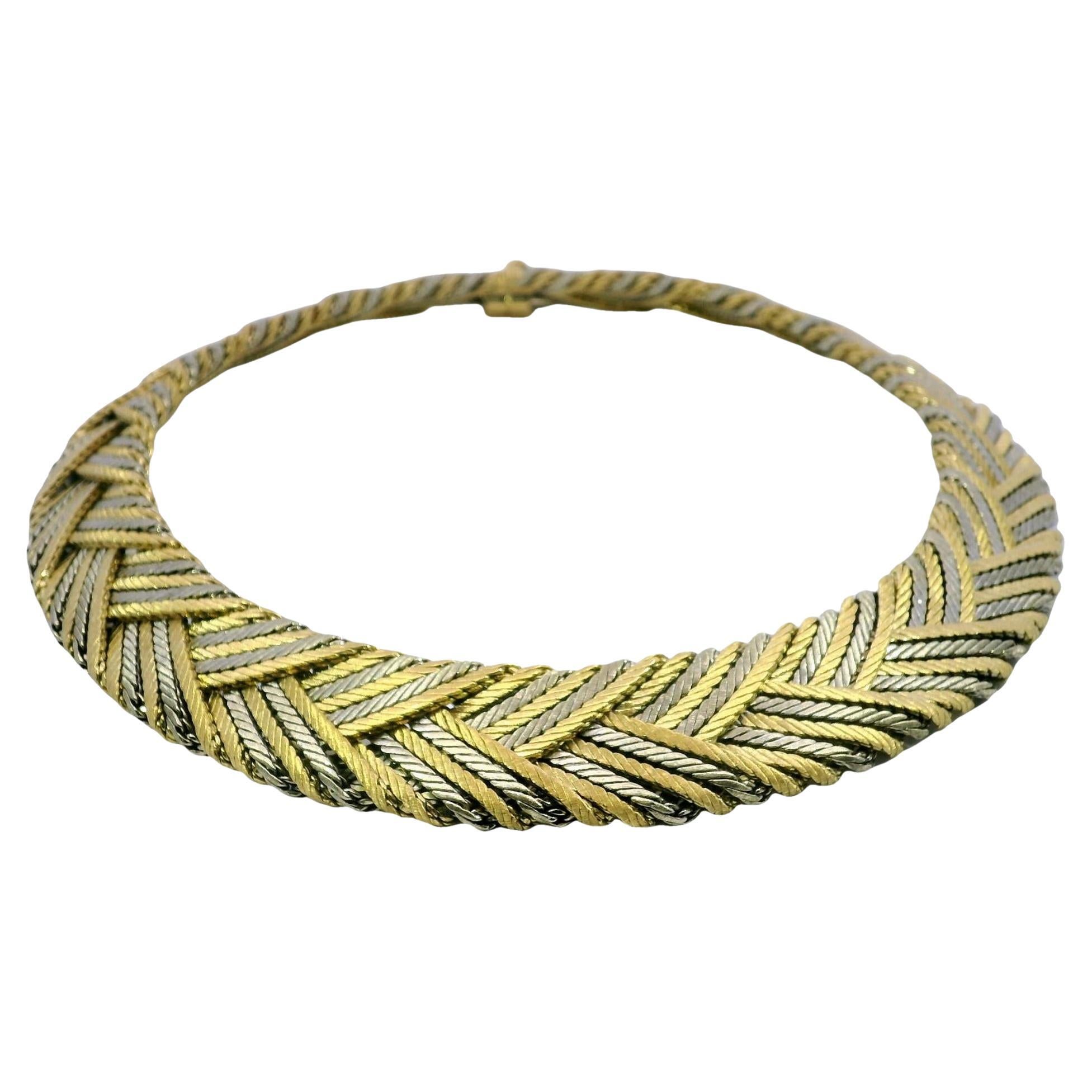 Buccellati Woven Tricolor Necklace 18K Gold 'Fiammato' Herringbone Design