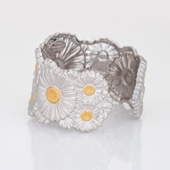 Buccellati Flower Bracelet Wide Cuff Daisy Sterling Silver Fine Jewelry Italy