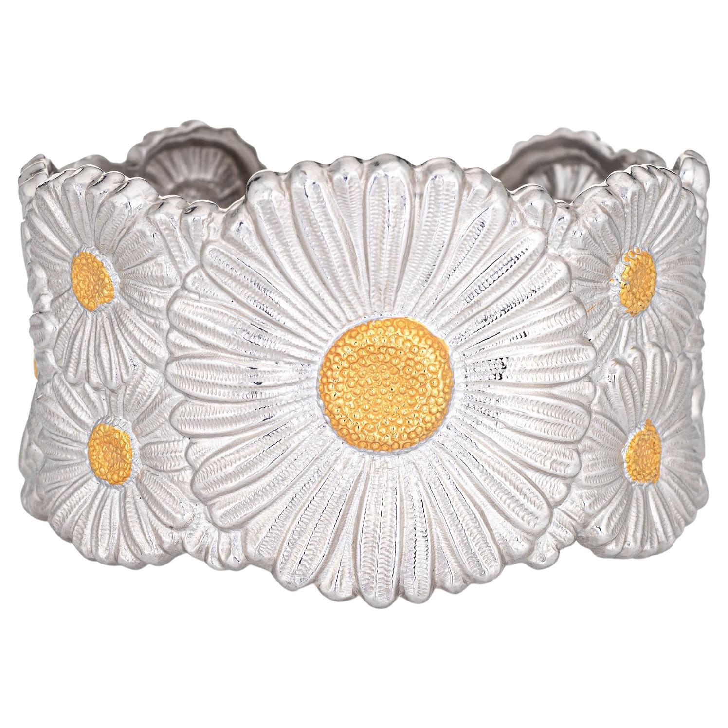 Buccellati Flower Bracelet Wide Cuff Daisy Sterling Silver Fine Jewelry Italy