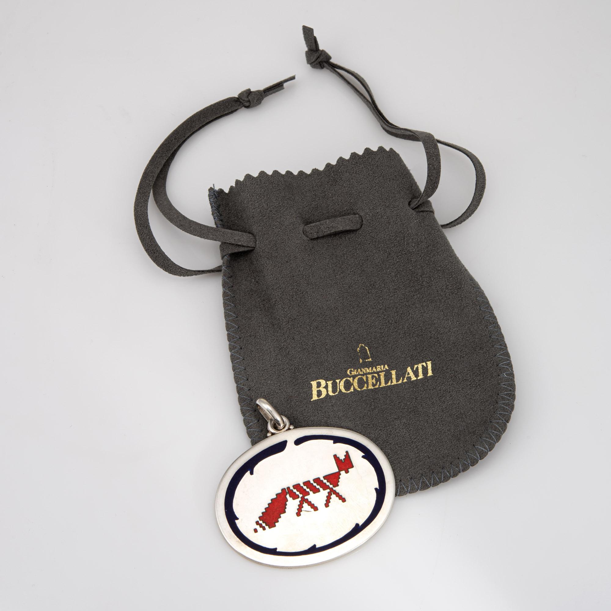 Modern Buccellati Fox Medallion Pendant or Charm Sterling Silver Red Blue Enamel Estate For Sale