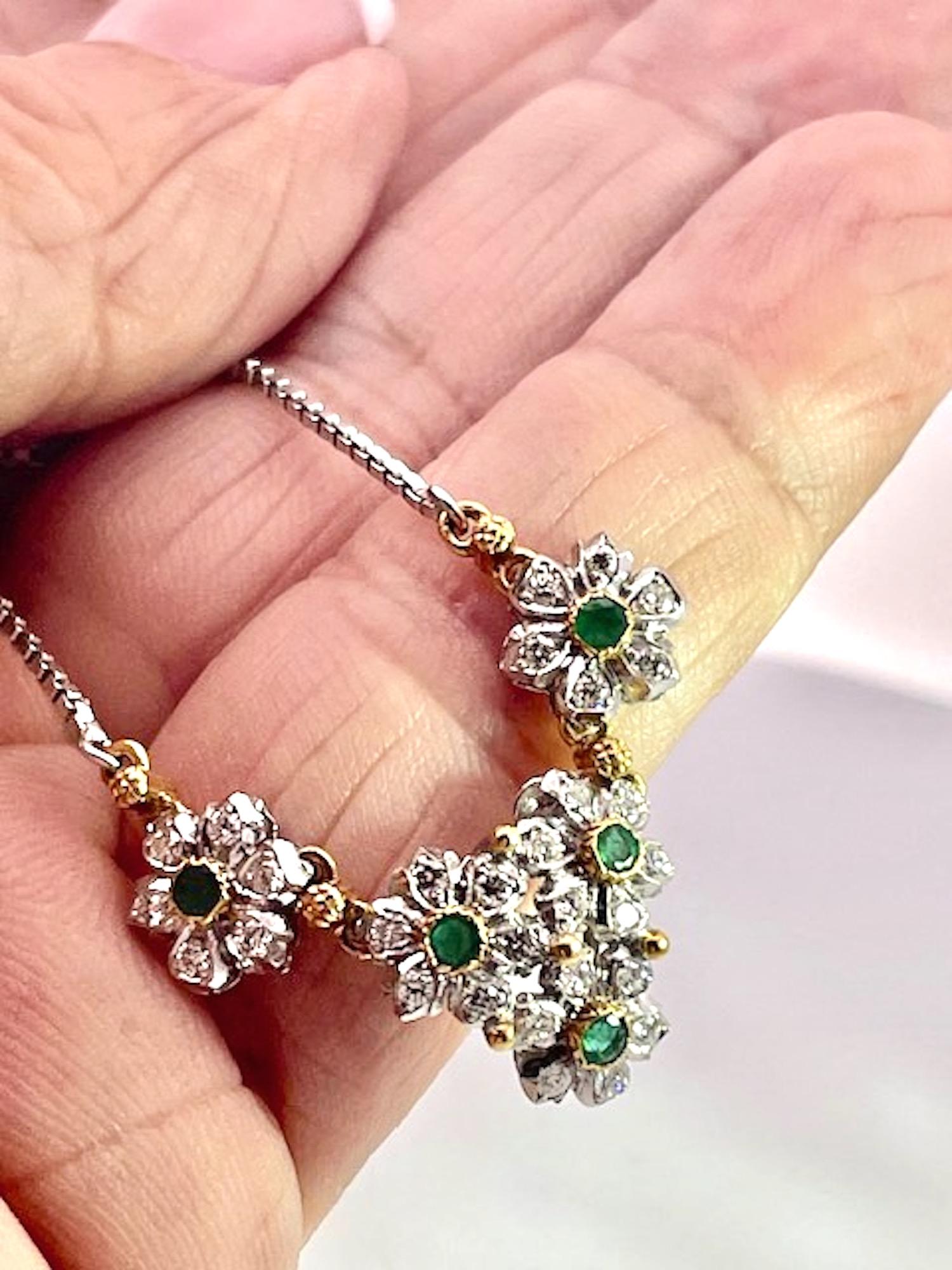 Taille ronde Buccellati Collier Guirlande Émeraudes Diamants 18K en vente