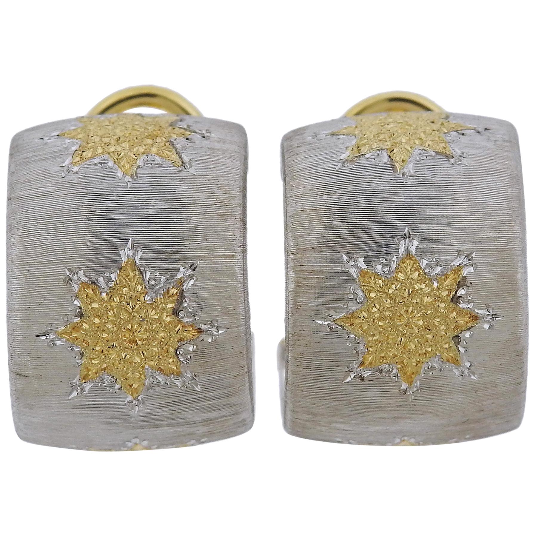 Buccellati Geminato Gold Silver Wide Hoop Earrings For Sale